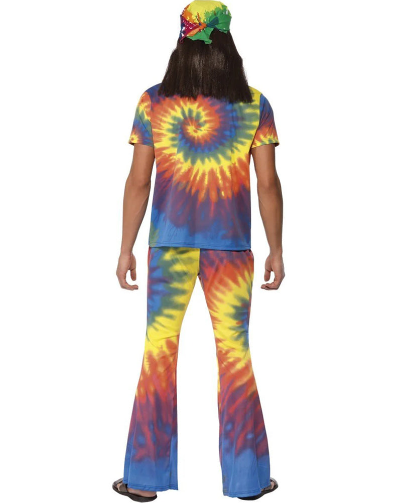 Vibrant 60s Rainbow Tie Dye Men's Costume - Hippie Outfit for Halloween, Theme Parties & Music Festivals