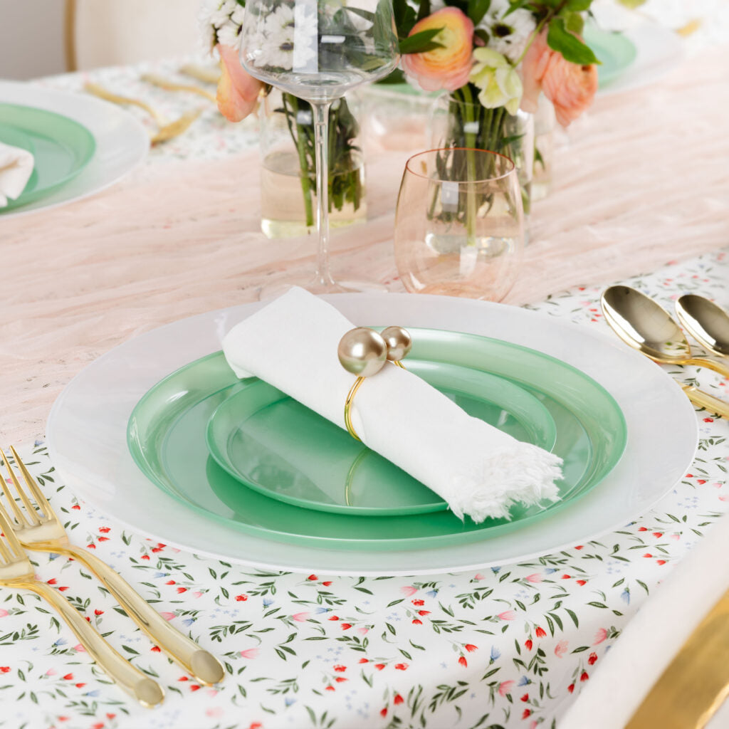 20-Pack Green Pearl Round Plastic Dinnerware Set for 10 Guests - Elegant & Durable Disposable Plates, Bowls, Cups & Utensils - Perfect for Parties, Picnics, BBQs & Outdoor Dining