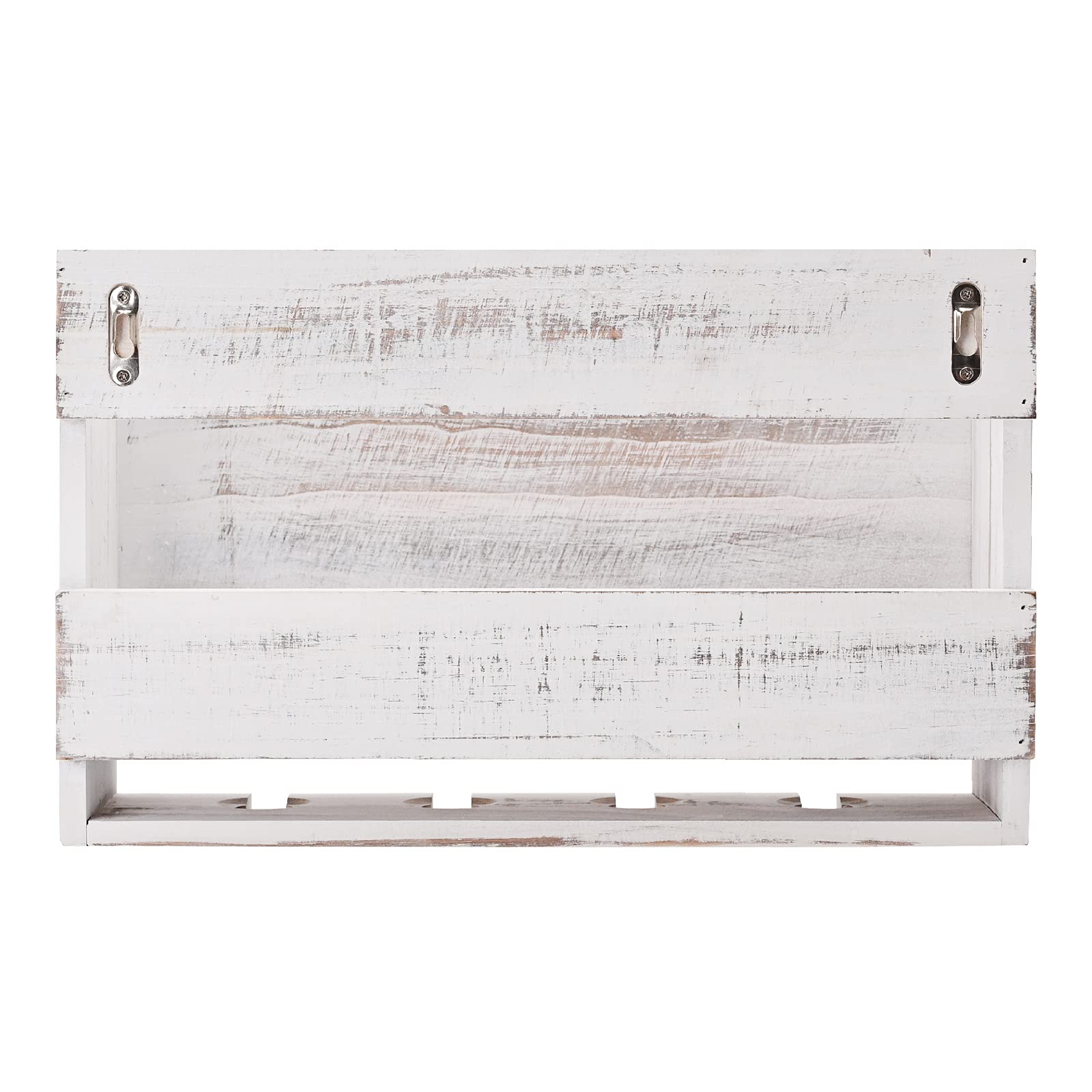White Wood Wall Mounted Wine Rack with Glass Holder - Elegant Housewarming Gift for New Home, Perfect Wine Lover Present for Women - Home Sweet Home Wall Decor for Kitchen, Dining Room or Bar Area