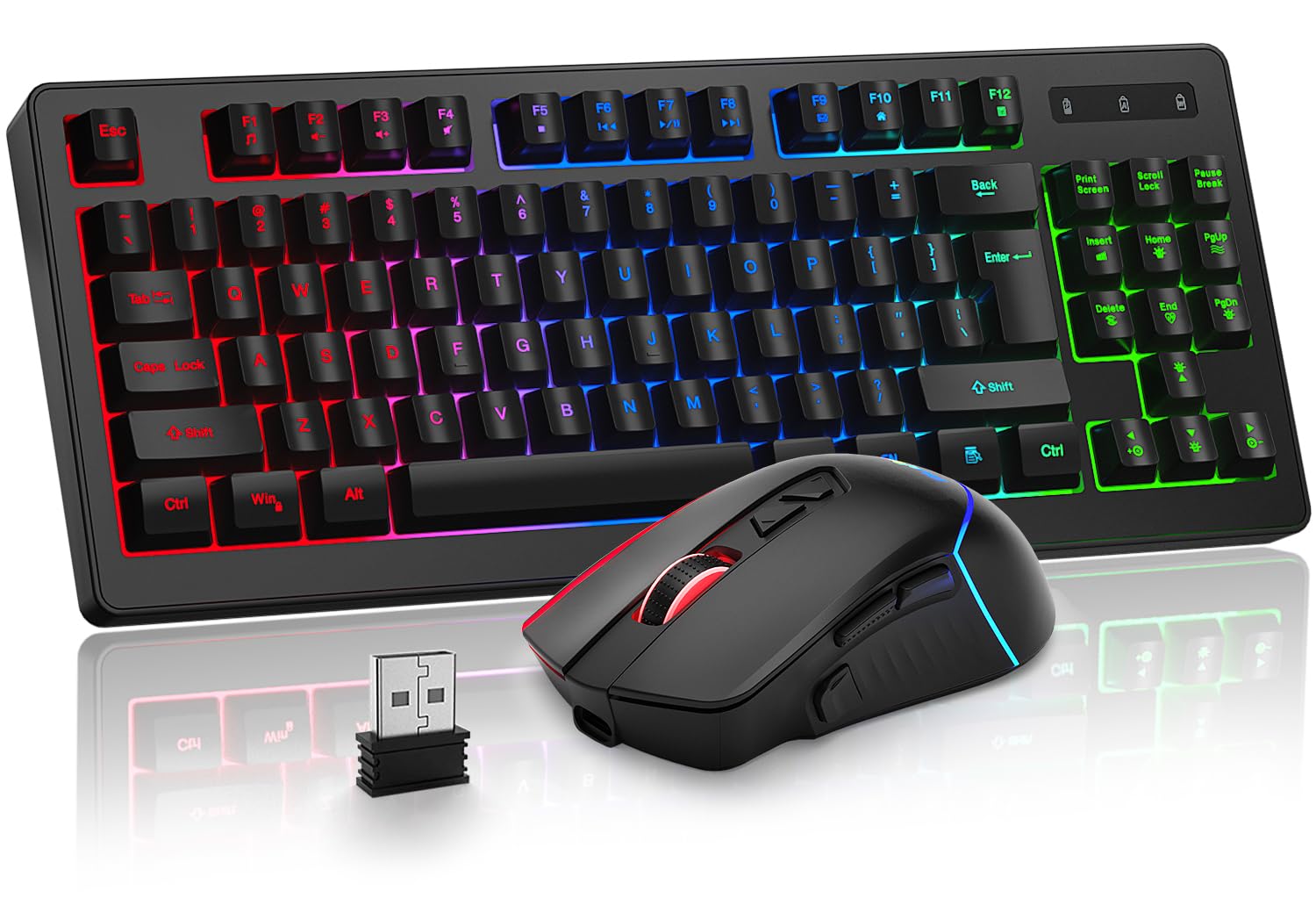 BlueFinger Wireless Gaming Keyboard and Mouse Combo - 87 Key RGB Backlit Mechanical Keyboard & Ergonomic Gaming Mouse with Rechargeable Battery for PC, Mac, Laptop - Perfect for Esports, Streaming & Office Work