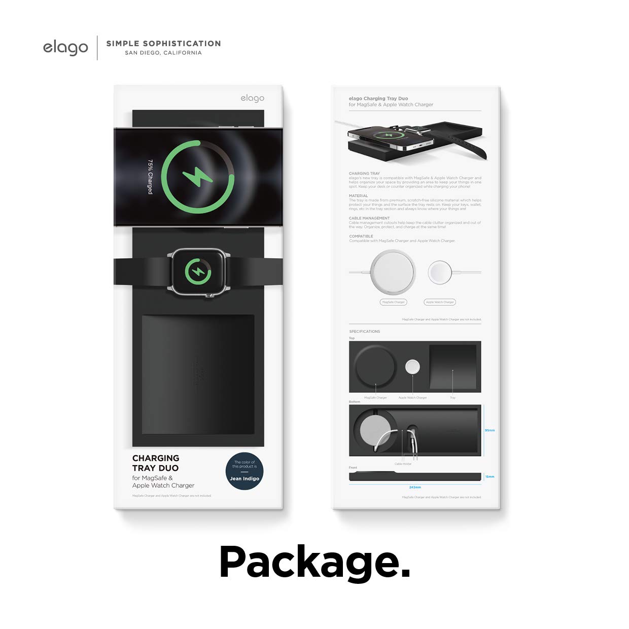 elago MagSafe Charging Tray Duo - Wireless Charger Stand for iPhone 16/15/14/13/12 & Apple Watch | Compatible with AirPods Case (Jean Indigo) | Nightstand Organizer, Bedside Charging Station, Office Desk Accessory | Cable Not Included