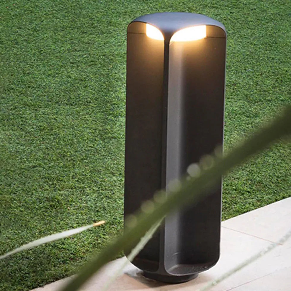 Modern Black Cylinder Outdoor Floor Lamp - Sleek Pathway Lighting for Patio, Garden, and Deck | Weather-Resistant & Durable Design