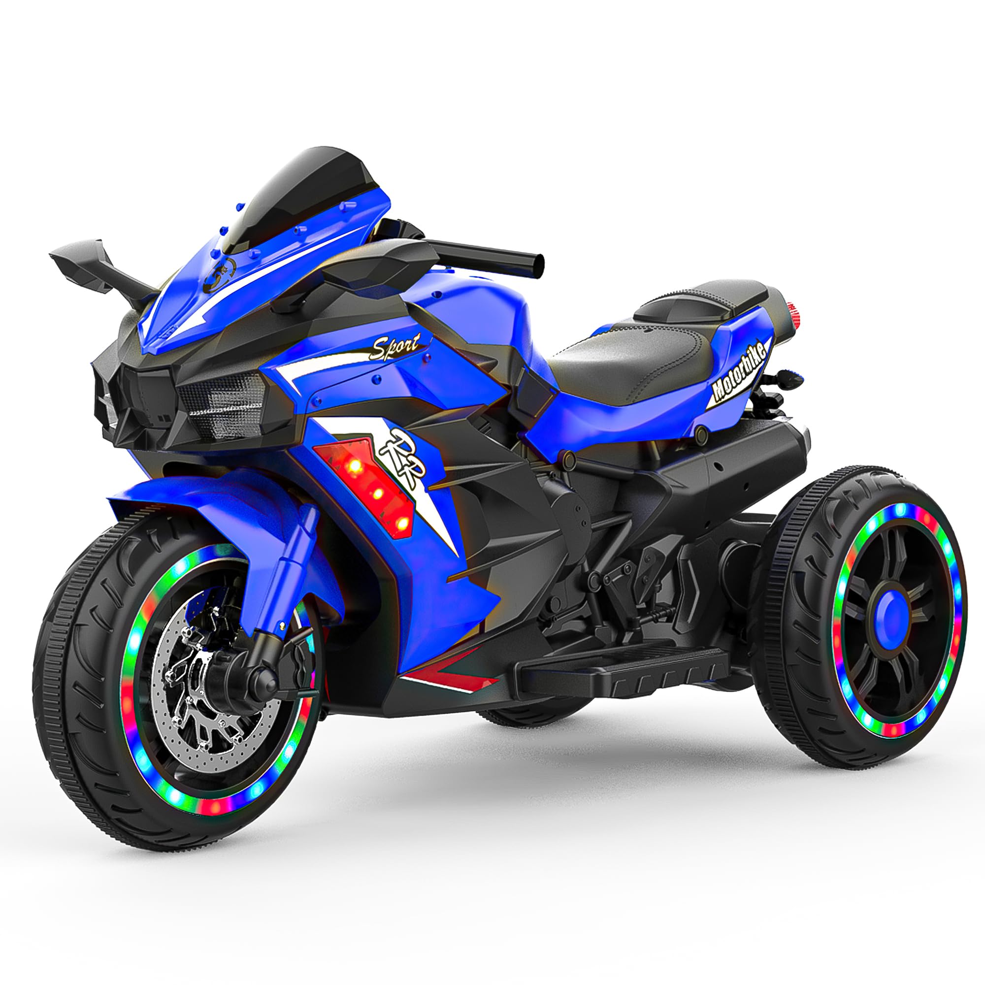 12V Kids Electric Ride On Motorcycle - 3-Wheel Battery Powered Toy Bike for Boys & Girls Ages 3-6 | LED Light-Up Tires, PU Seat & Racing Handlebars | Perfect Birthday Gift for Toddlers | Indoor & Outdoor Play