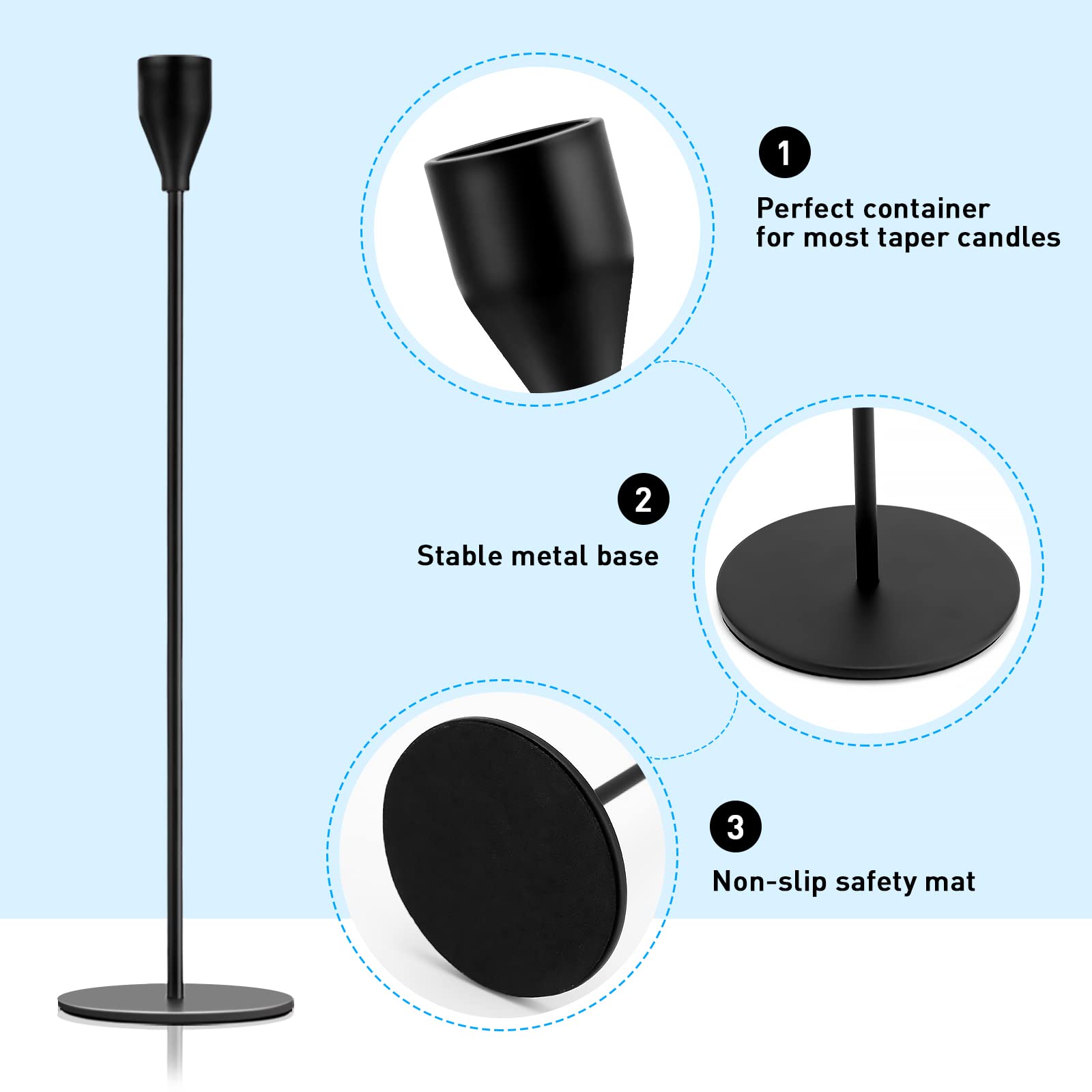 12-Pack Black Taper Candle Holders - Elegant Decorative Candle Stick Holders for Weddings, Dining, Parties & Home Decor | Perfect for Table Centerpieces, Anniversaries & Romantic Ambiance