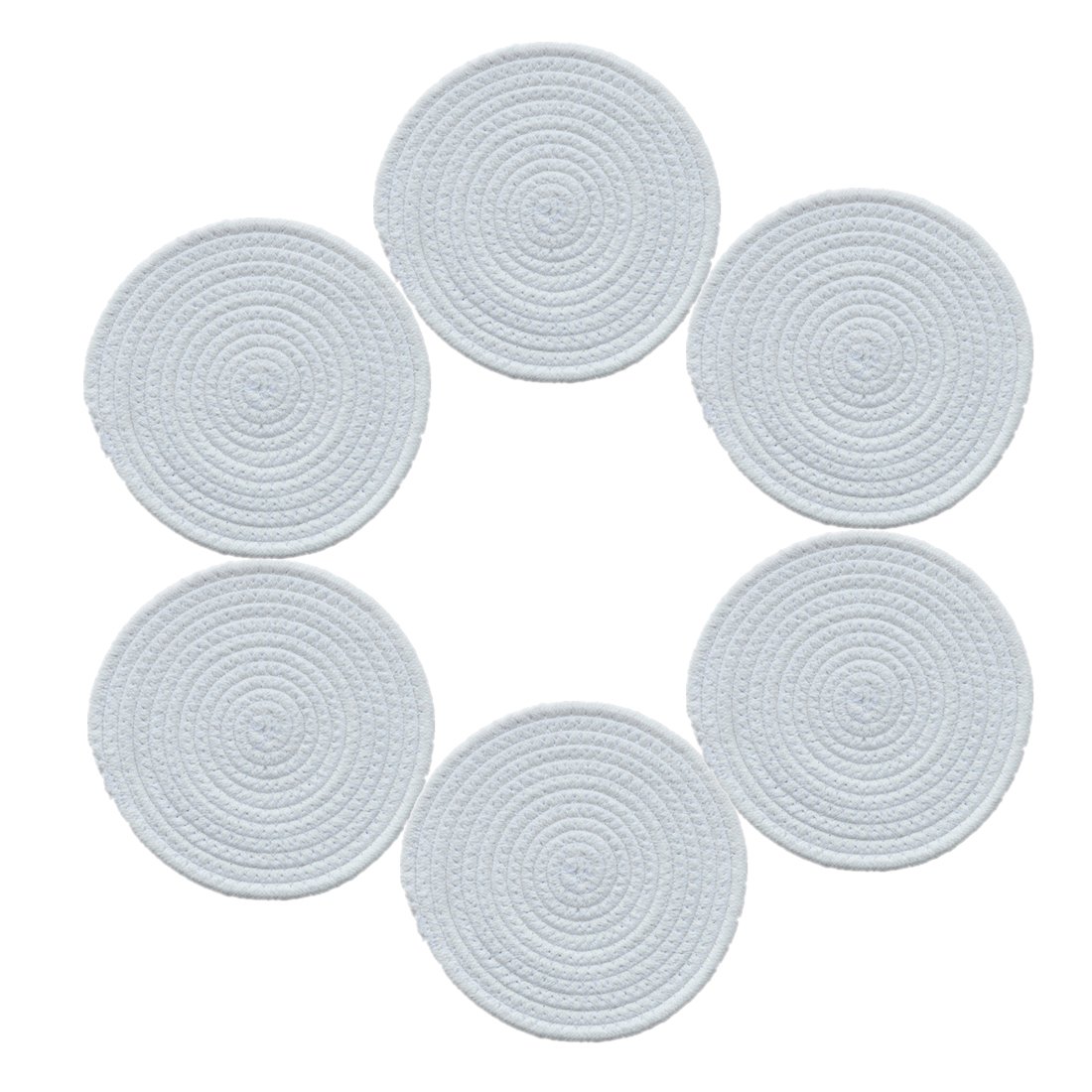 12-Inch Round Place Mats Set of 6 - Cotton & Polyester Woven Table Mats for Dining, Kitchen, or Party Decor - Stain-Resistant White Round Placemats for Everyday Use & Special Occasions