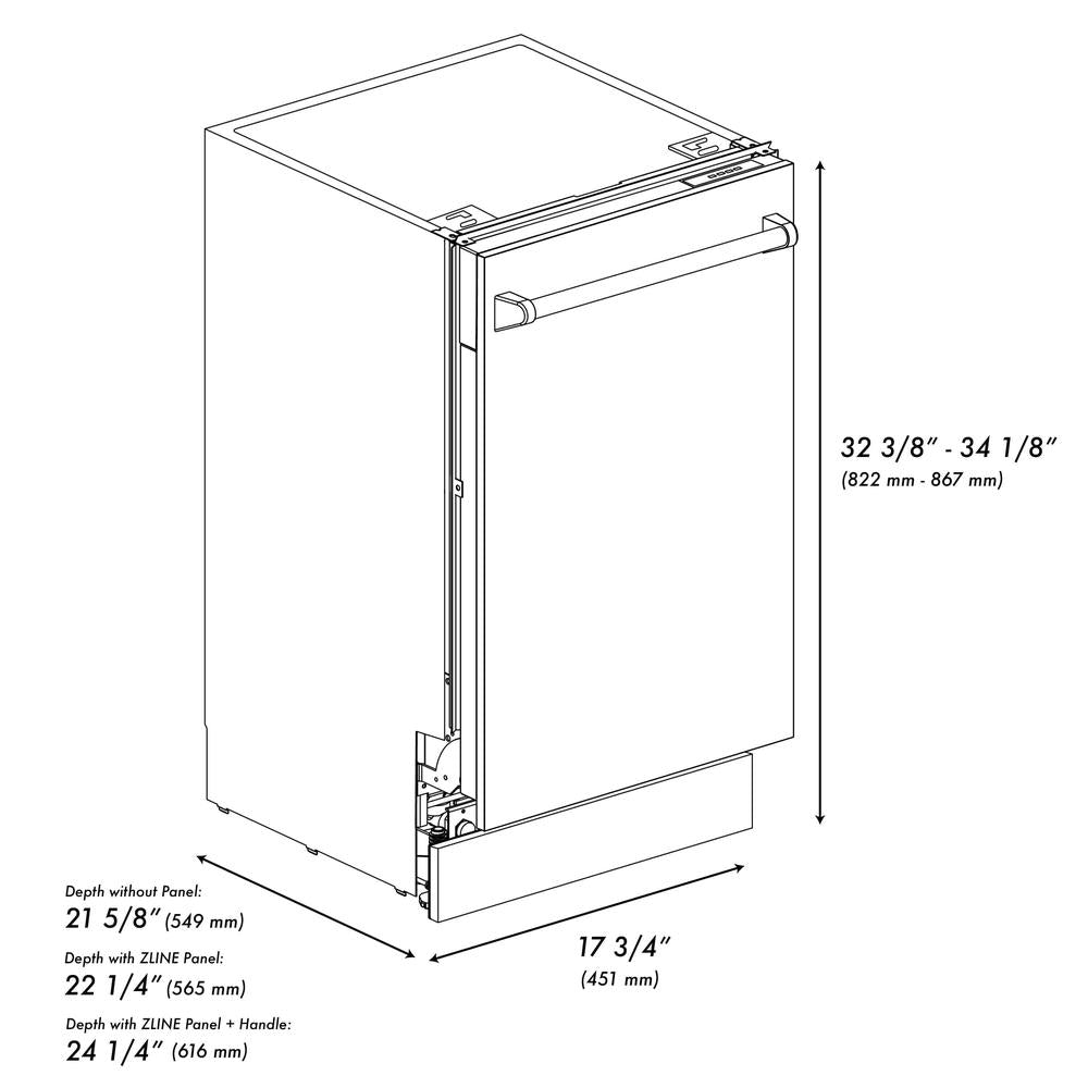 ZLINE 18 Inch Tallac Series 3rd Rack Top Control Dishwasher - Stainless Steel Panel & Tub, 51dBa Ultra Quiet (DWV SN 18) | Perfect for Modern Kitchens, Small Homes & Open-Concept Living Spaces