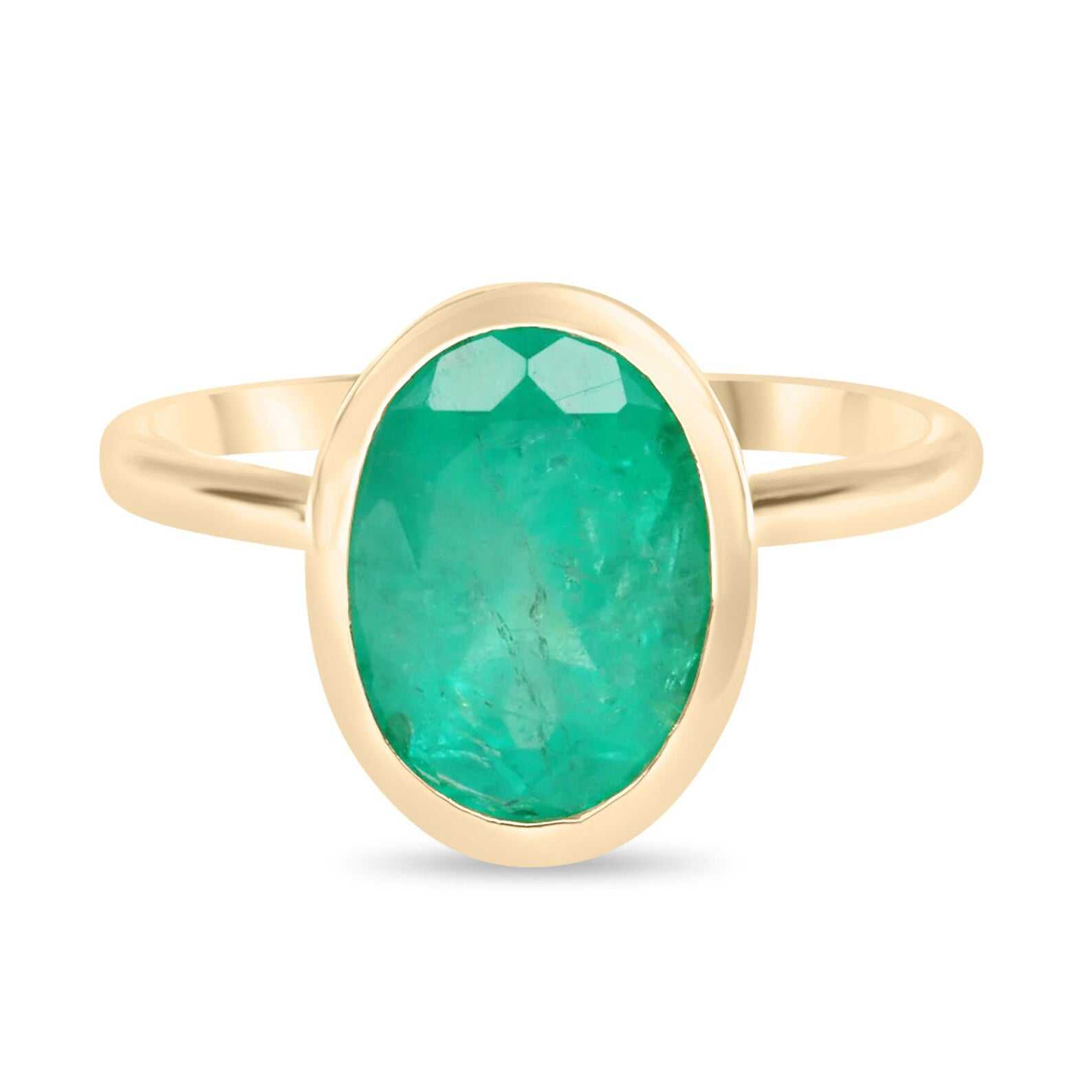 3.0 Carat Oval Emerald Solitaire Ring in 14K Gold with Bezel Setting - Elegant Open Basket Design for Engagement, Wedding & Special Occasions