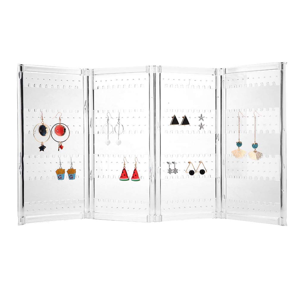 Foldable 4-Panel Jewelry Display Stand - Transparent Earring Organizer & Storage Rack for Ear Studs, Perfect for Boutique, Craft Shows and Home Decor (Transparent)