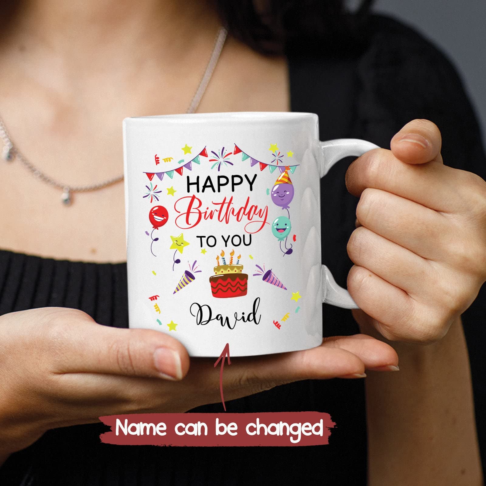 Personalized Happy Birthday Mug - Custom Name Coffee Cup for Men & Women - 11oz or 15oz White Ceramic Tea Mug - Ideal Gift for Birthday Parties, Office Celebrations & Anniversary Surprises
