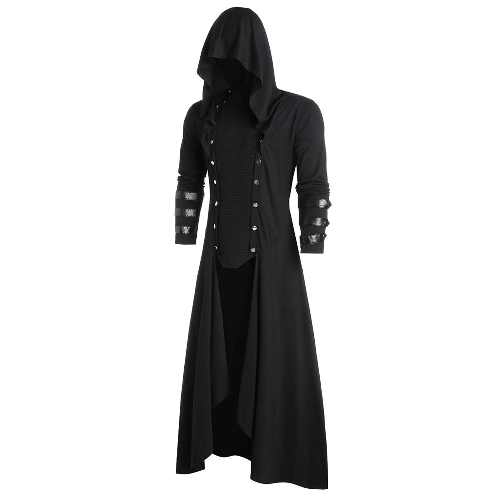 Men's Gothic Faux Leather Hoodie Coat - Fleece Zip Up for Casual Outwear