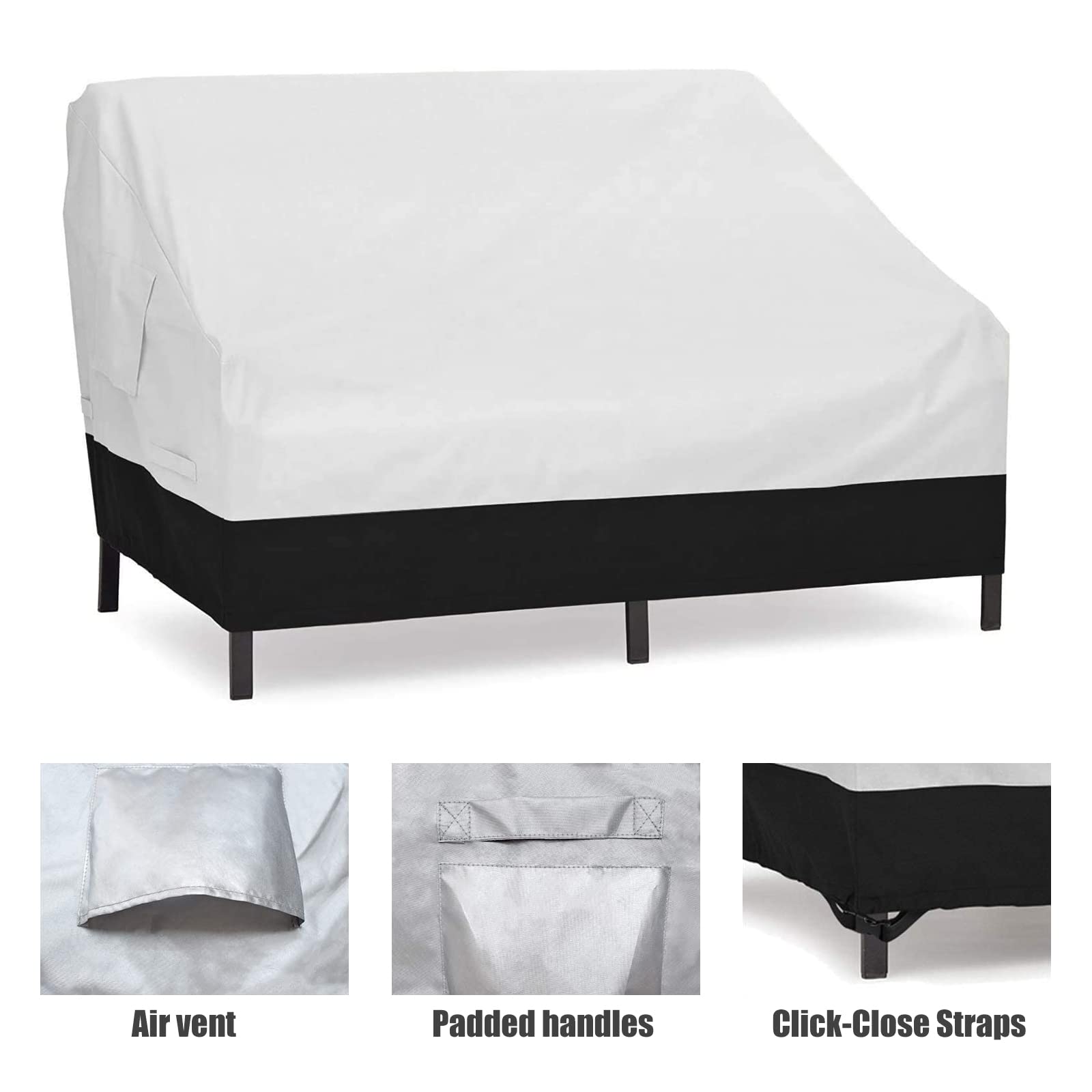 Waterproof Patio Hanging Egg Chair Cover - Silver & Black Swing Chair Cover with Zipper for Outdoor Egg-Shaped Hanging Chairs - Durable Two-Seater Sofa Protection (54