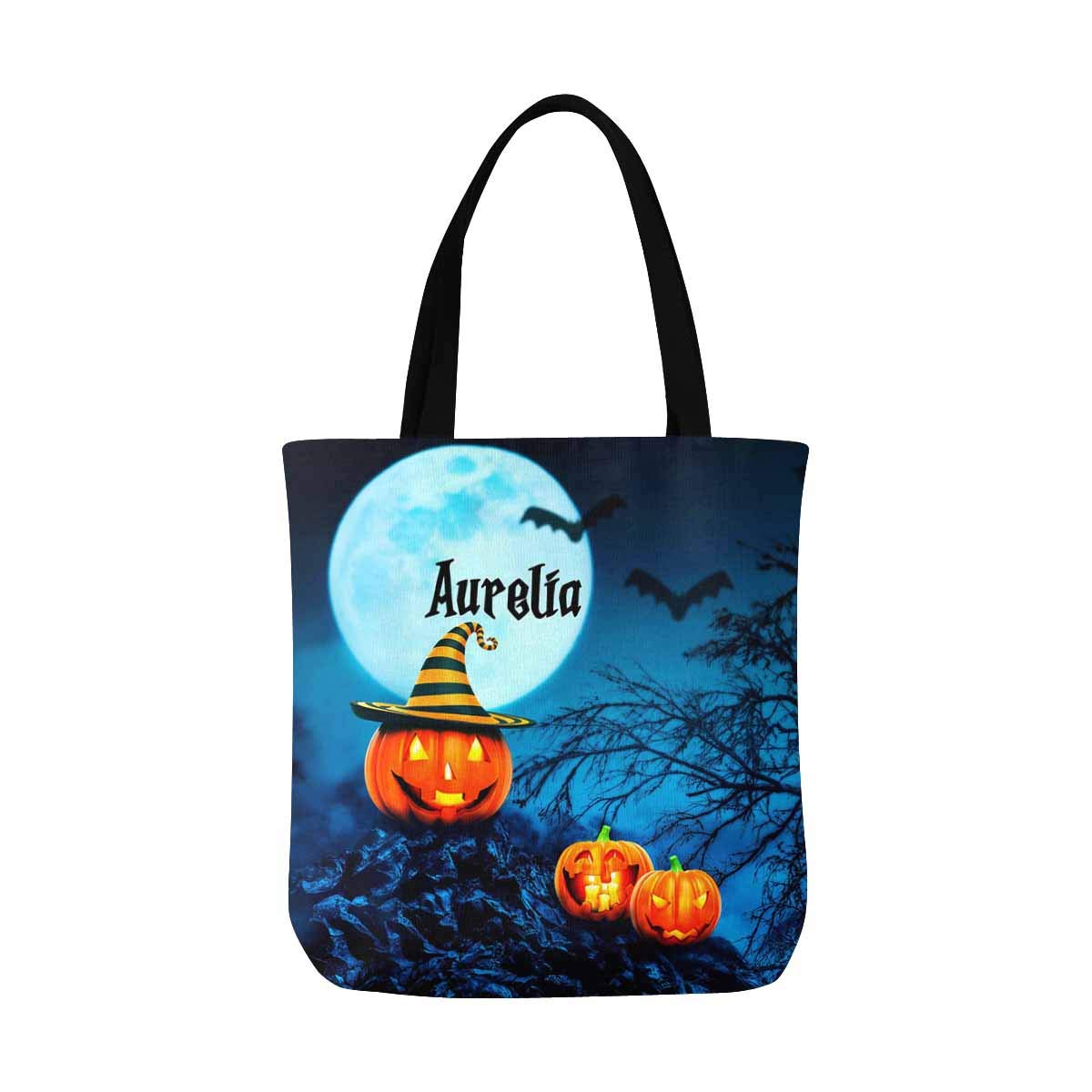 Custom Personalized Text Halloween Tote Bags - Pumpkin Print Canvas Shoulder Bags & Handbags for Women & Girls | Perfect for Trick-or-Treating, Grocery Shopping & Beach Outings