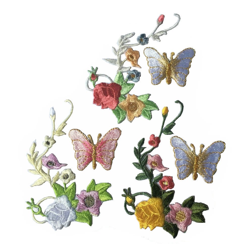 Flower Butterfly Iron On Patches - Embroidered Appliques for Clothing, Bags & Hats - DIY Sew On Stickers for Jackets, Jeans & Accessories - Perfect for Customizing Denim, Backpacks & Caps