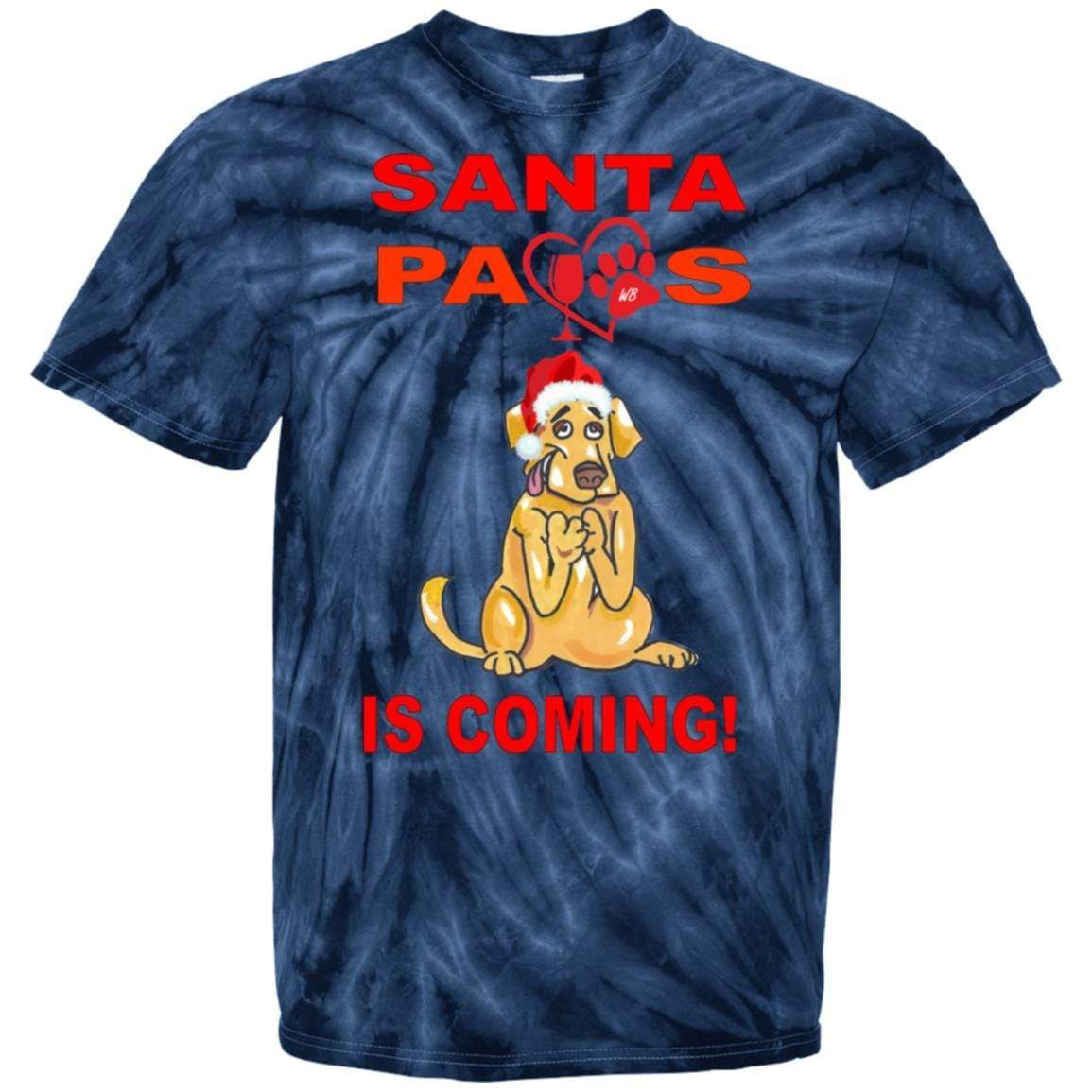 Santa Paws Is Coming Tie Dye T-Shirt - 100% Cotton Funny Christmas Dog Lover Tee - Perfect for Holiday Parties & Pet Owner Gifts