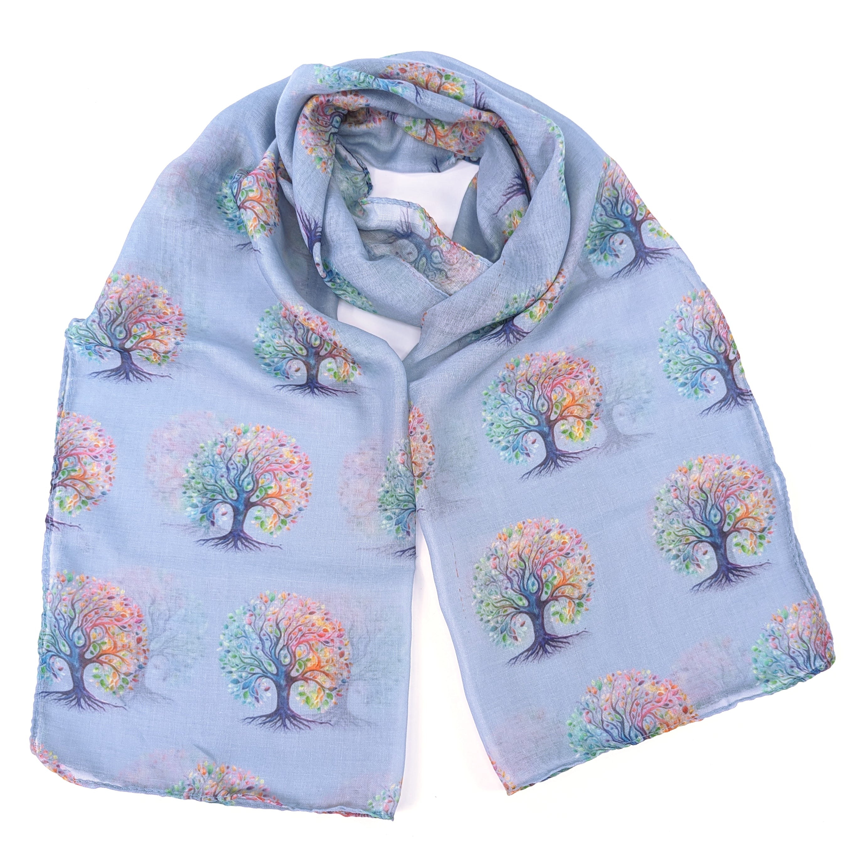 Rainbow Tree of Life Scarf - 50x180cm Lightweight Fashion Shawl for Women - Perfect for Yoga, Meditation, Boho Outfits & Spiritual Gifts