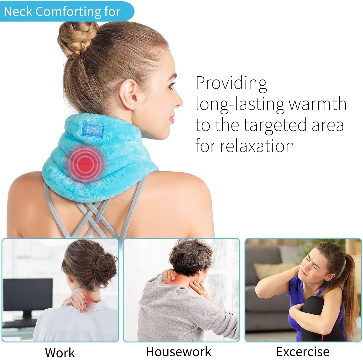 Relief Expert Microwave Neck Heating Wrap with Moist Heat Therapy - Hot & Cold Pain Relief for Neck, Shoulders & Back - Perfect for Home, Office & Travel Use