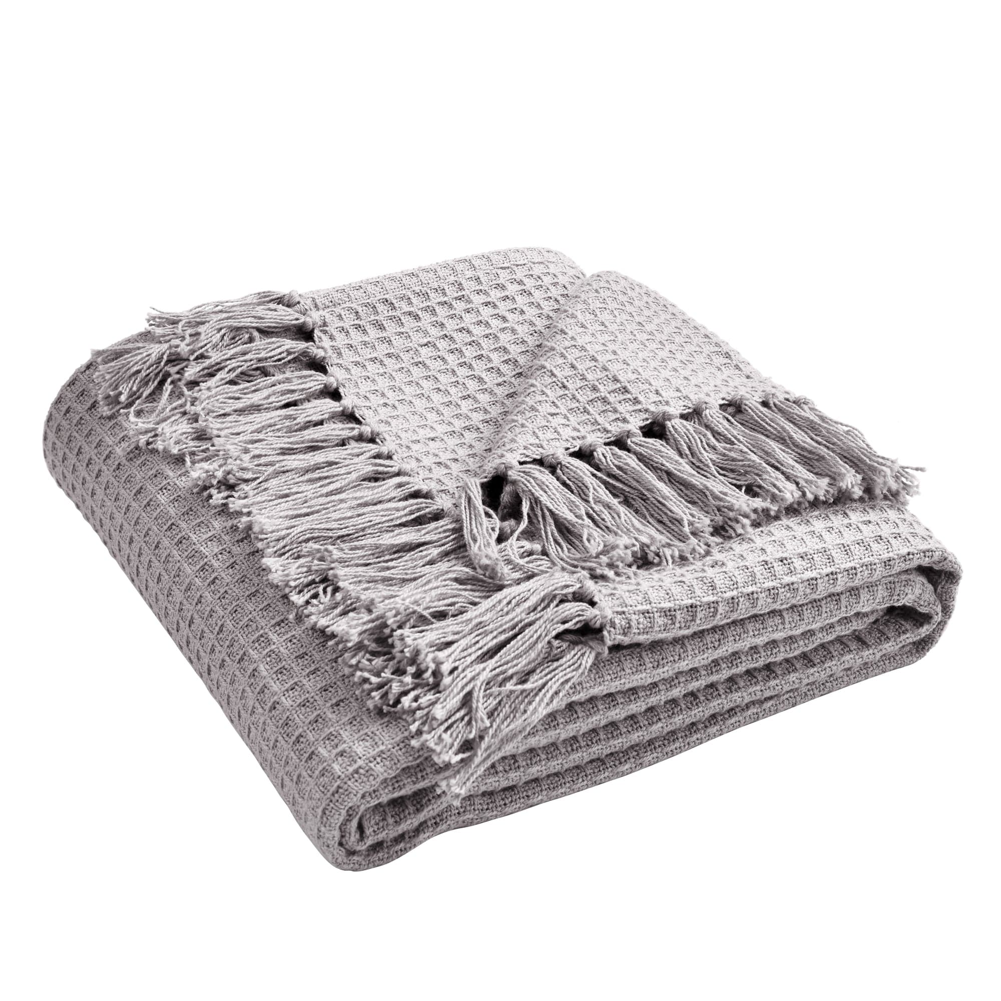 Soft Waffle Knit Cotton Throw Blanket with Tassel Fringe - Cozy & Breathable for Bed, Couch, and Outdoor Use