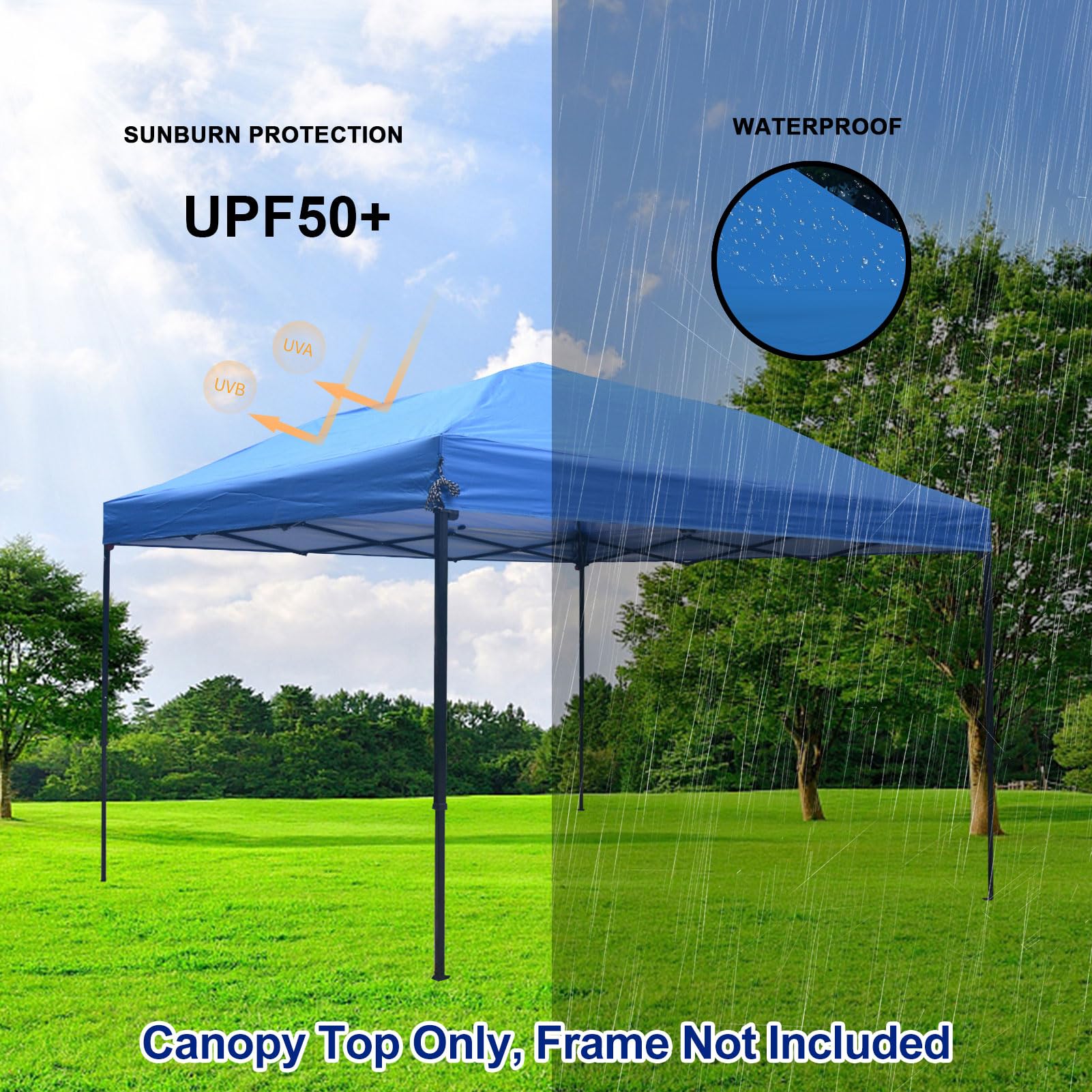 10x10 Canopy Replacement Top - Waterproof Pop Up Tent Cover with Ropes, Silver Coated Sunshade for Outdoor, Camping, Garden & Patio Use - Perfect for BBQs, Beach Trips and Backyard Parties (Blue)