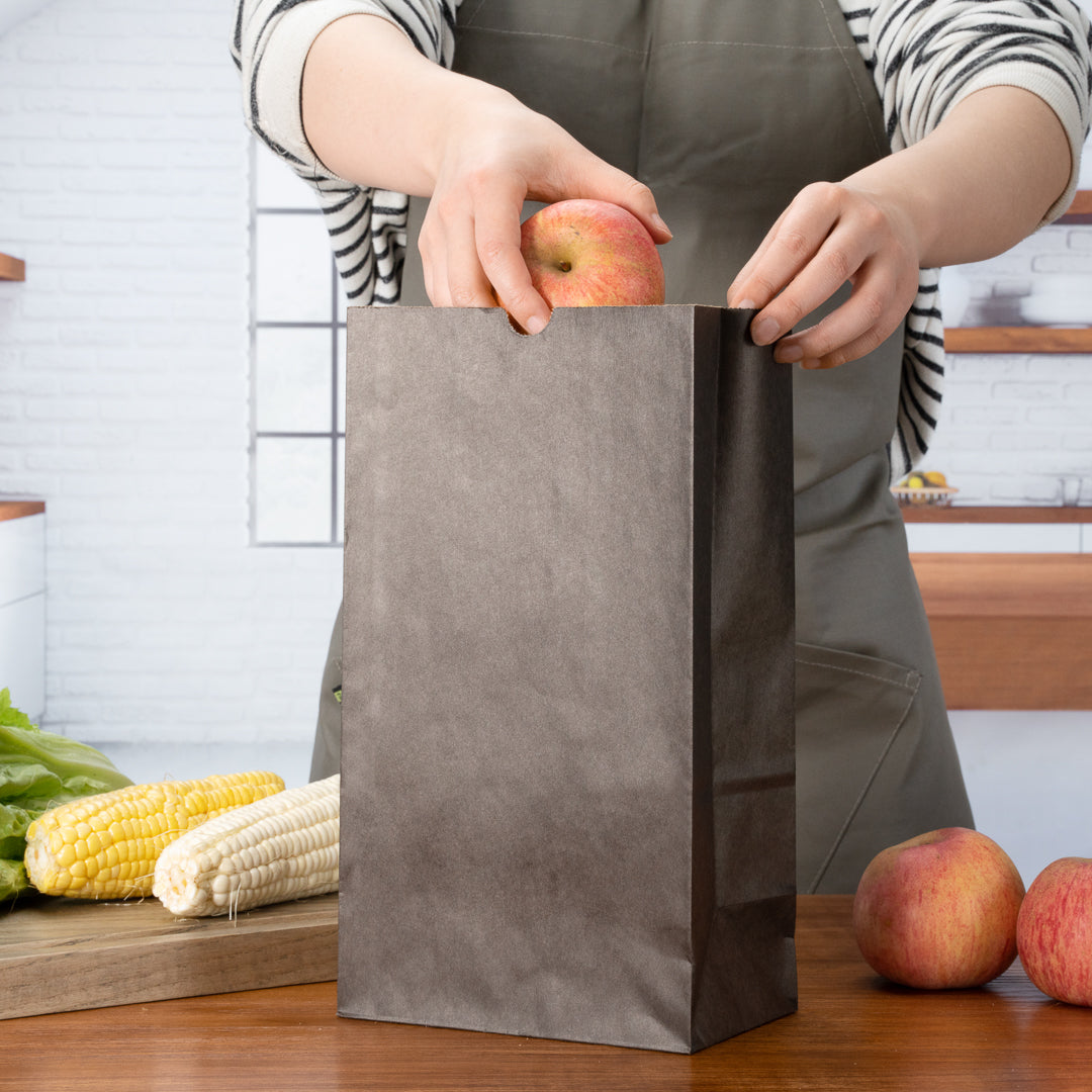 Premium Black Paper Bags 12 lb Weight Capacity - 7 x 4.25 x 12.5 Inches - Pack of 100 - Eco-Friendly Gift & Shopping Bags for Retail Stores, Parties and Events