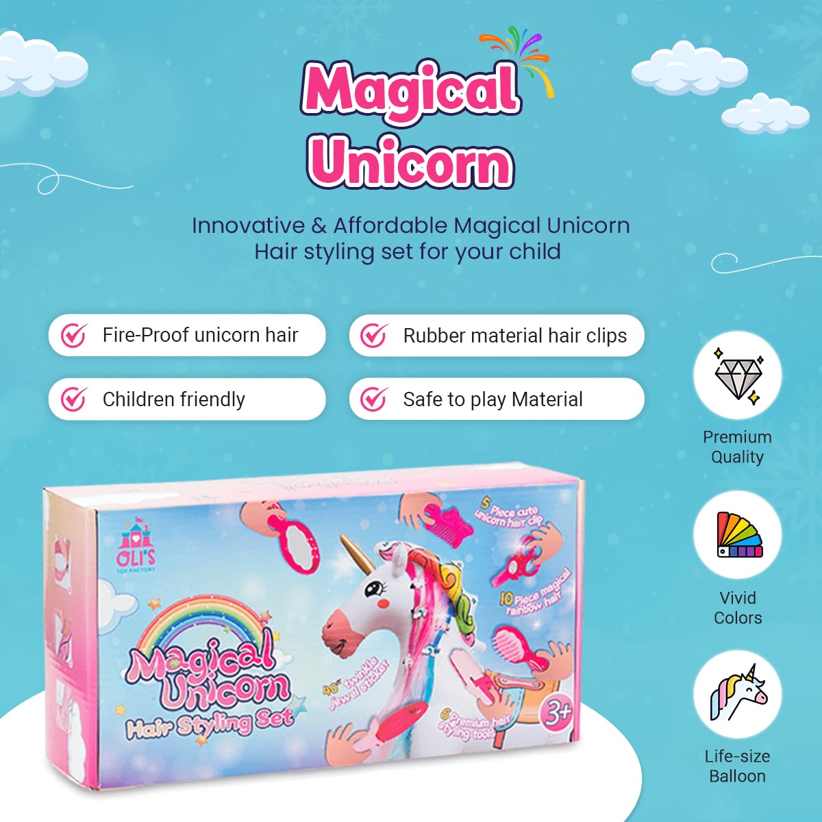 Inflatable Unicorn Hair Makeup Set - Magical Play for Kids