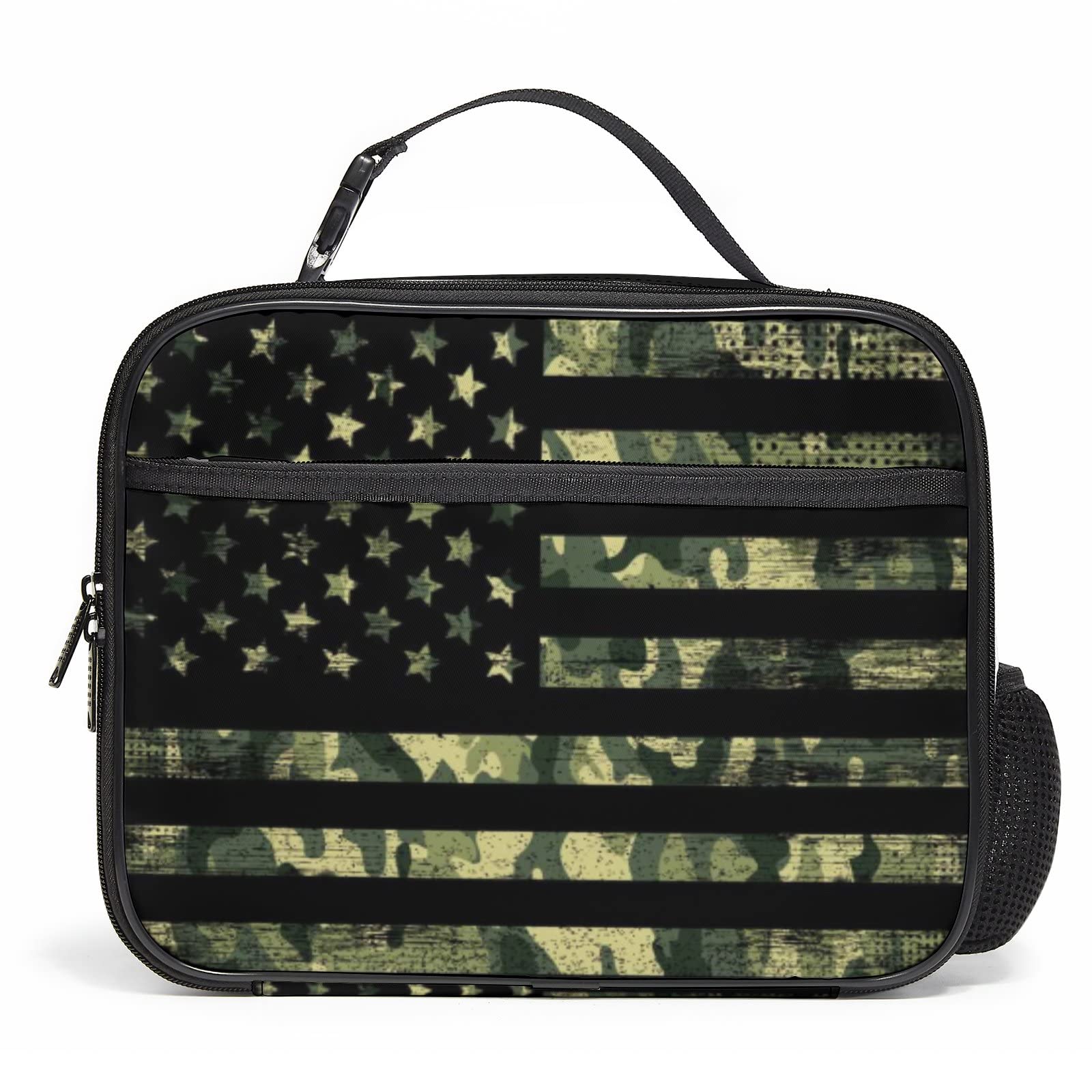 American Flag Camouflage Insulated Lunch Box - Reusable Thermal Meal Cooler Tote Bag with Removable Handle for Women, Men, Kids | Perfect for Work, School, Picnics & Outdoor Activities