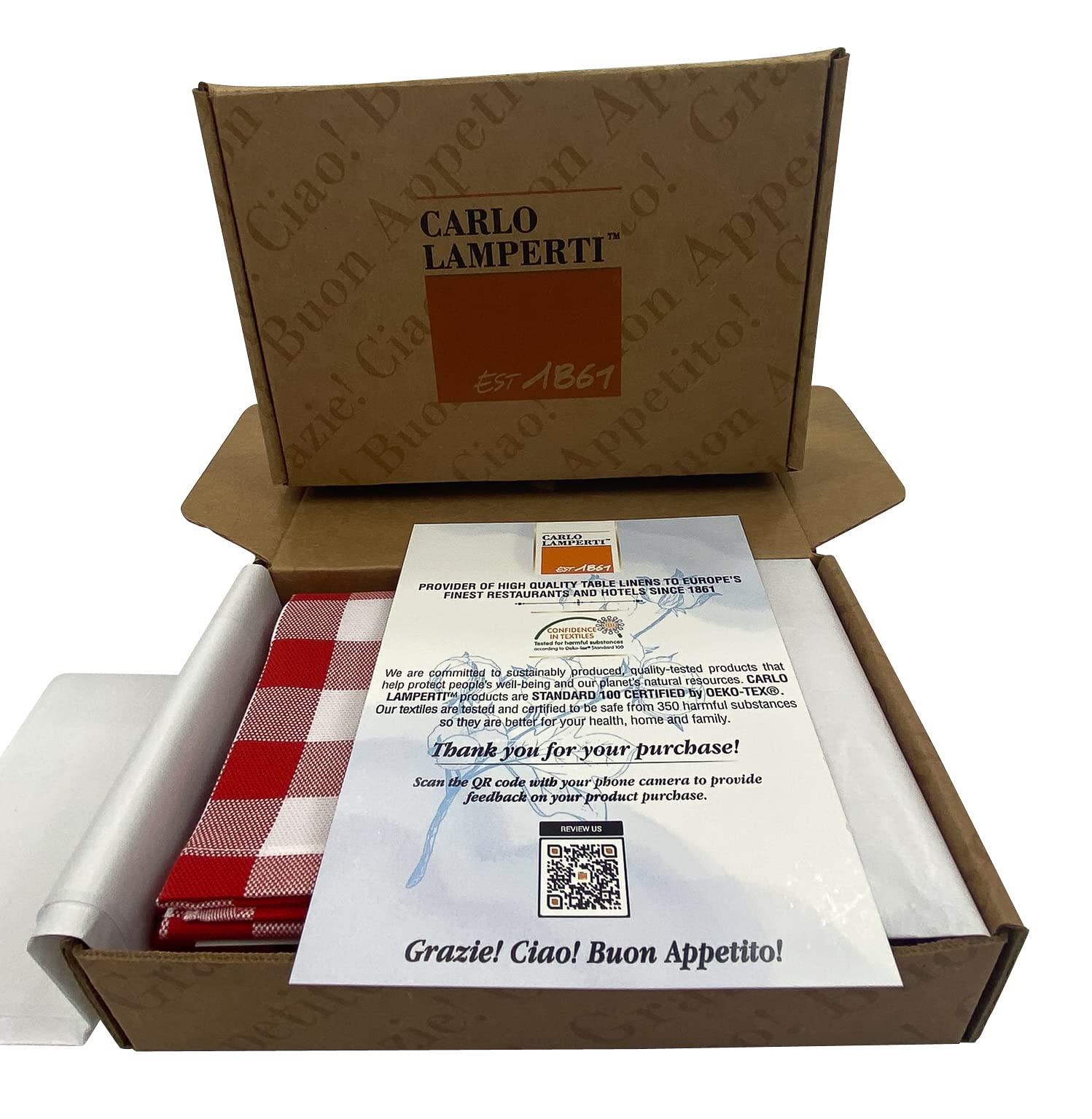 Premium Gingham Check Table Placemats Set of 4 - 100% Cotton Red Plaid Dining Mats 20x14 Inches by Carlo Lamperti Italy | Machine Washable Minimalist Fabric Place Settings for Kitchen, Dinner Party & Holiday Decor