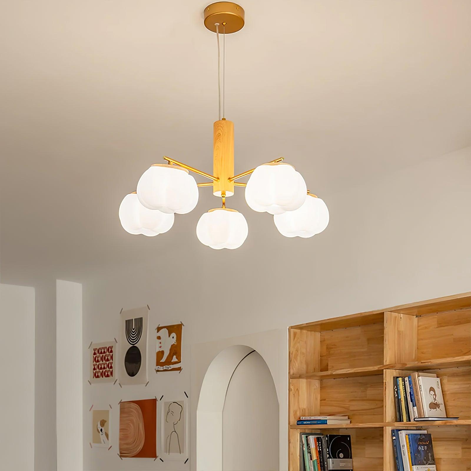 Handmade Cotton Ball Chandelier - Elegant Boho Home Decor for Bedroom, Nursery & Wedding | Soft Lighting Fixture with Natural Cotton Accents