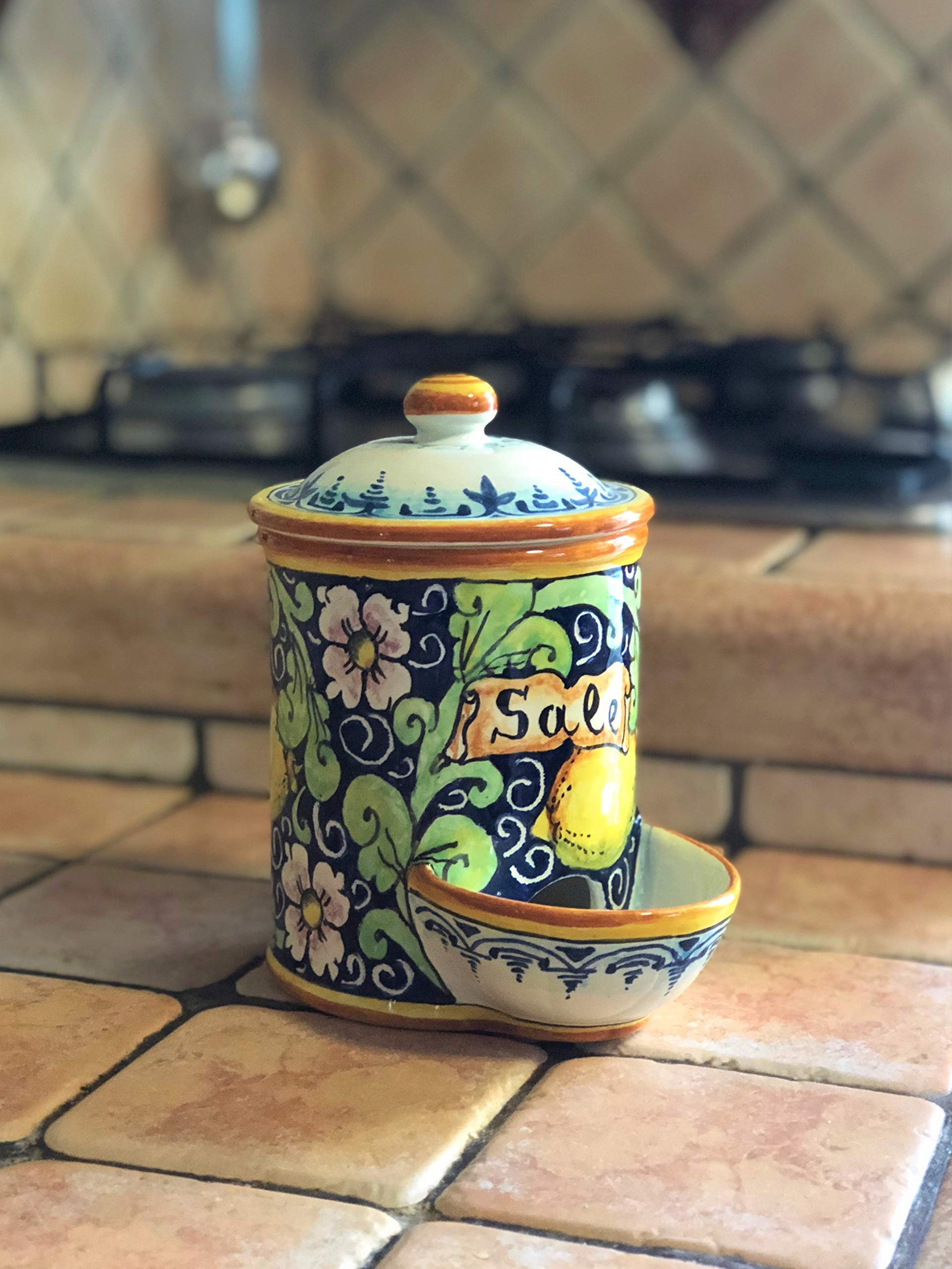 Hand-Painted Italian Ceramic Salt Jar - CERAMICHE D'ARTE PARRINI Tuscan Art Pottery, Made in Italy | Perfect for Kitchen, Dining Table & Gift Giving