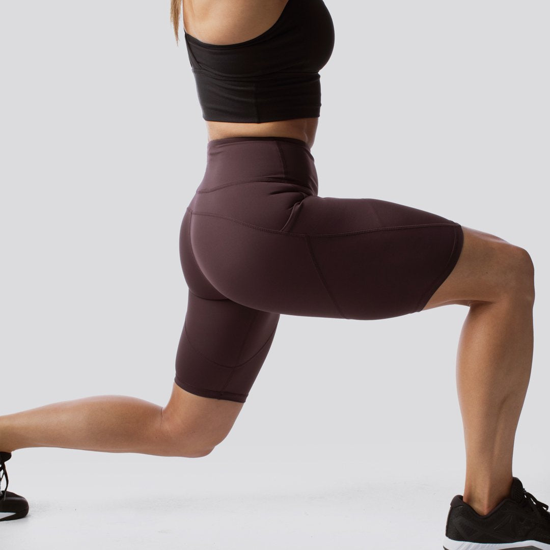 Cadence Women's Deep Plum Shorts - High Waisted Athletic Running Shorts for Workout, Yoga & Gym - Comfortable Breathable Activewear for Women