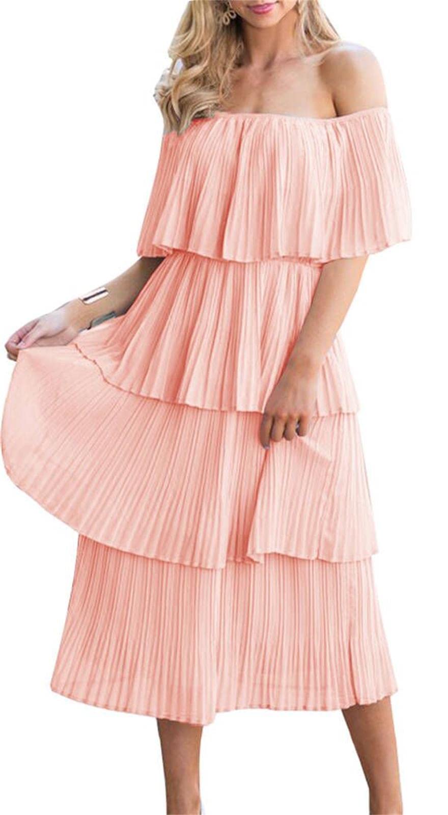ETCYY Women's Off Shoulder Ruffled Chiffon Maxi Dress - Elegant Summer Wedding Guest, Beach Party & Casual Long Dress for Women | Perfect for Outdoor Events, Vacations & Date Nights