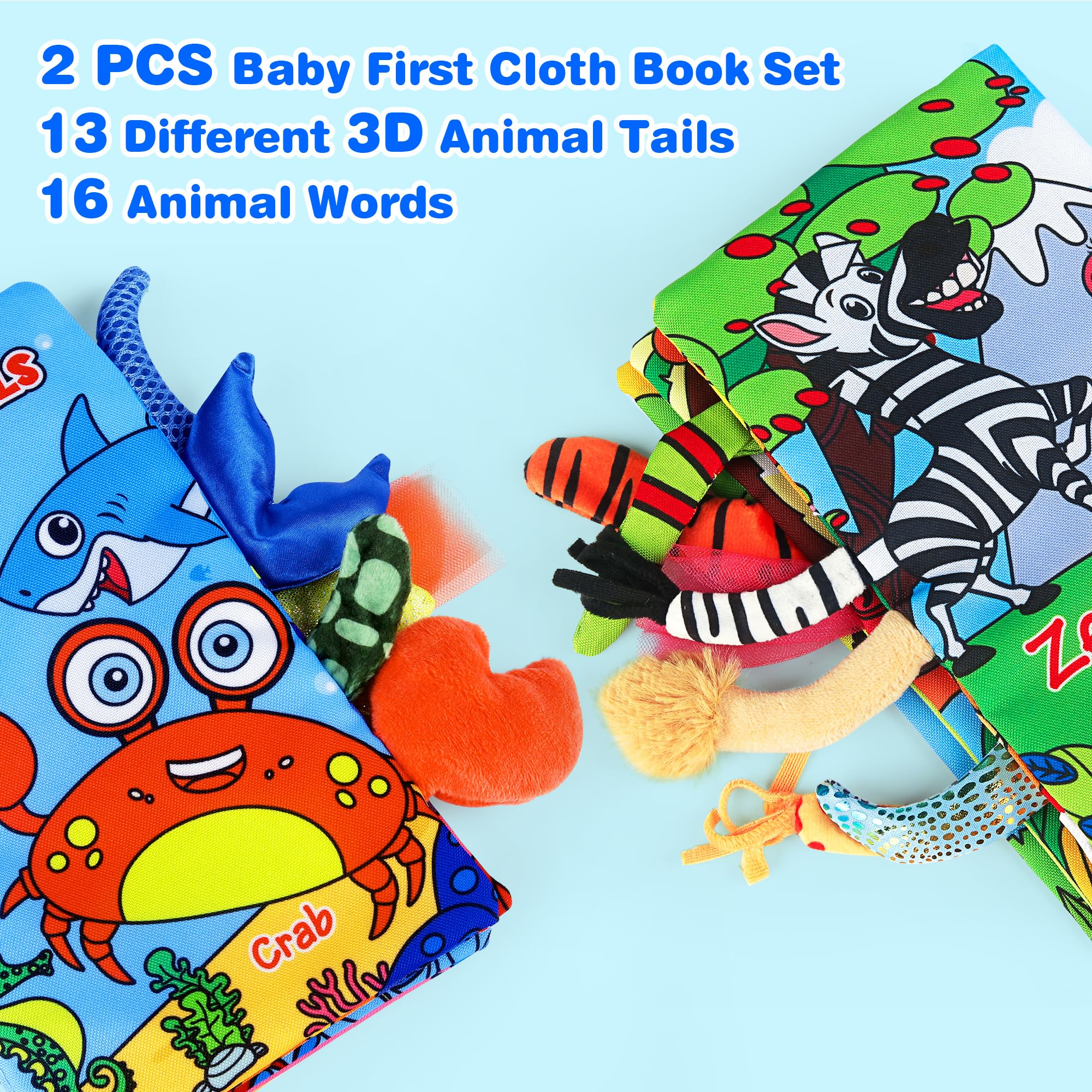 Vanmor Soft Baby Books for 0-18 Month Olds – 2PCS Crinkle Cloth Books with Forest & Ocean Animal Themes, Infant Sensory Toys for Tummy Time & Early Learning, Perfect Christmas Gift for Newborns & Toddlers | Great for Playtime, Developmental Milestones & Baby Shower Gifts