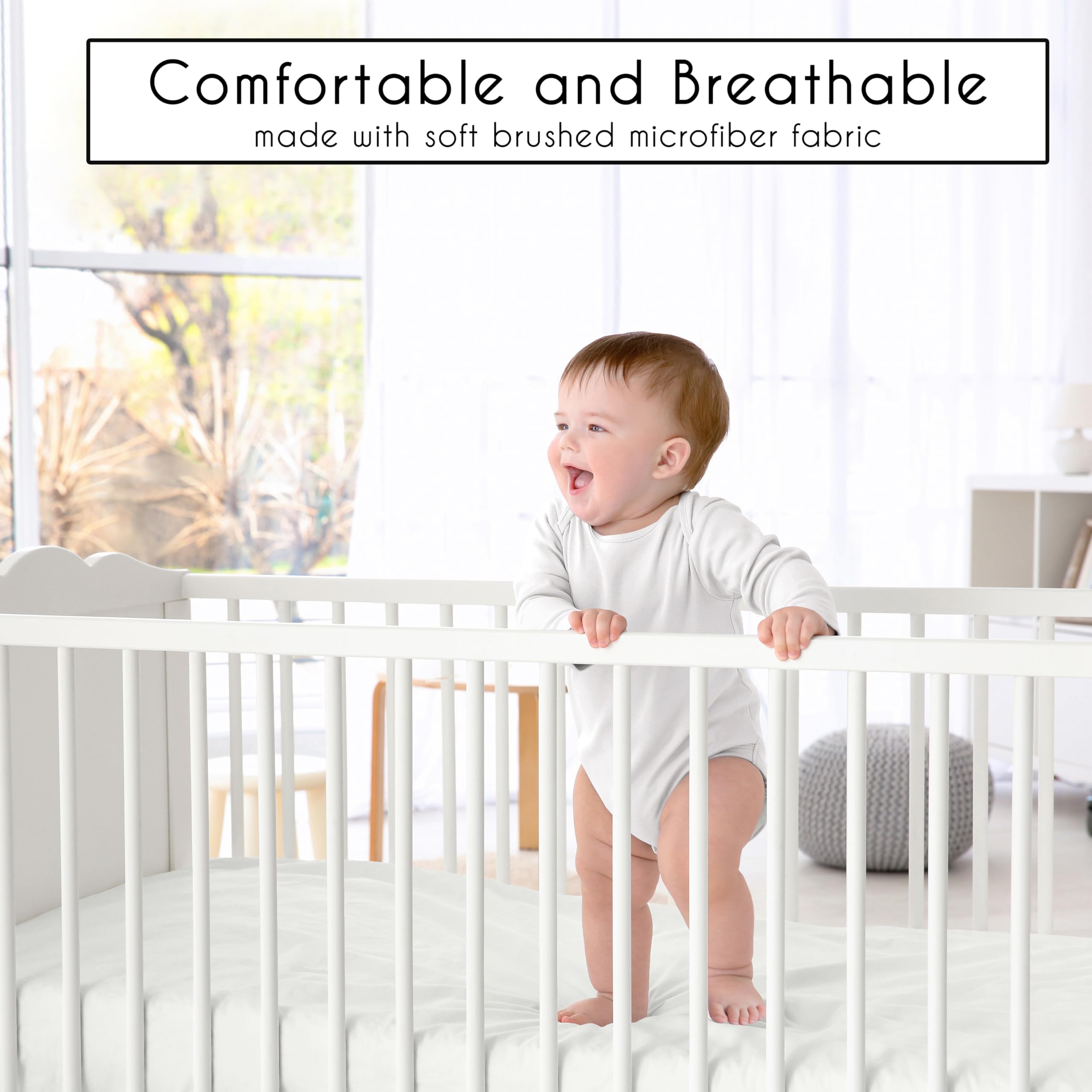 Sweet Jojo Designs 4-Piece Baby Crib Bedding Set - Boho Chic Cotton Nursery Set for Boys & Girls | Includes Blanket, Fitted Sheet, Skirt & Diaper Stacker | Sage Green Linen Chevron Neutral Farmhouse Style | Perfect for Newborn Nursery, Baby Shower Gift & Gender-Neutral Nursery Decor