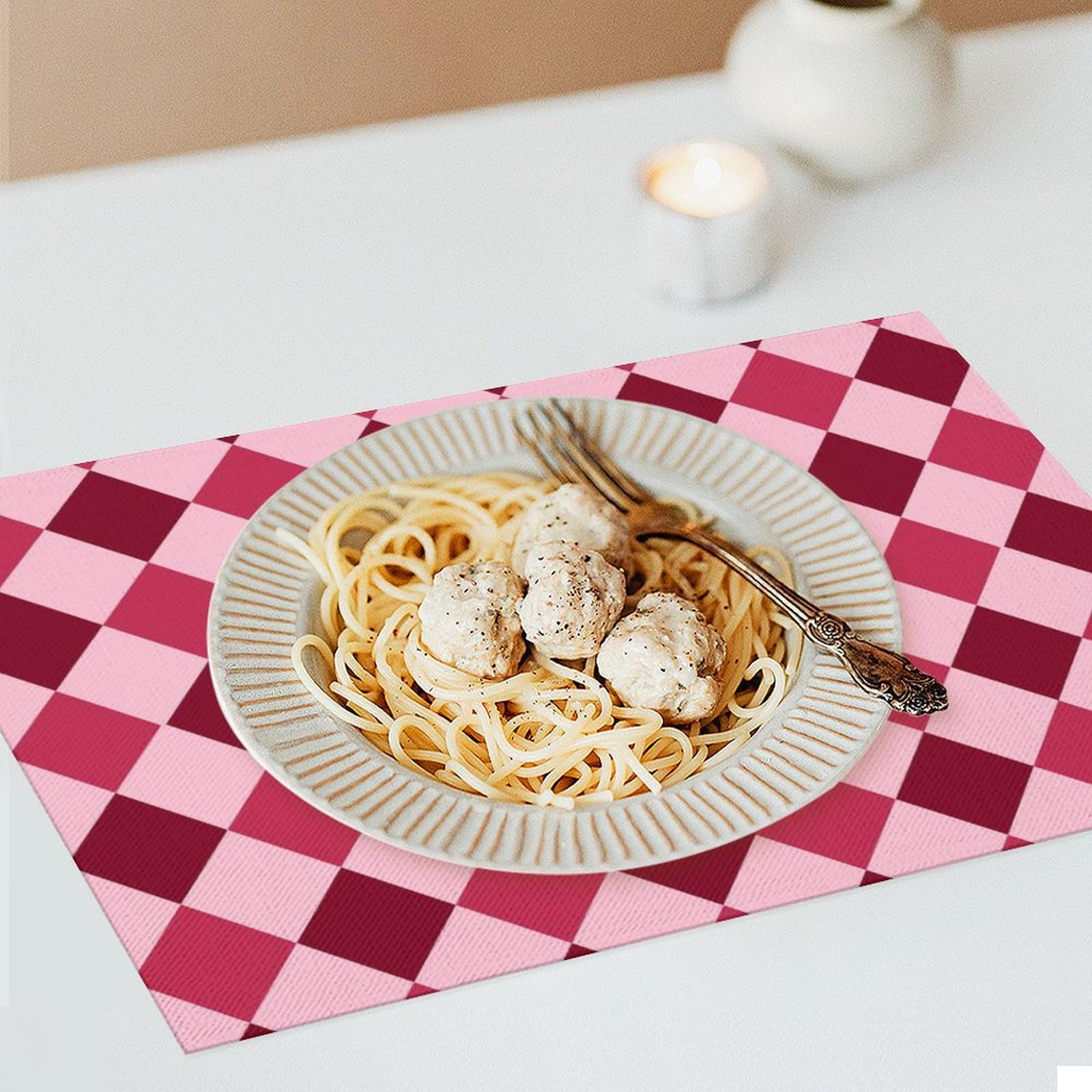 Premium Pink & Red Diamond Chessboard PVC Placemats - Set of 2 Washable Kitchen Table Mats for Dining, Parties & Home Decor - Perfect for Game Nights, Dinner Parties & Stylish Table Settings