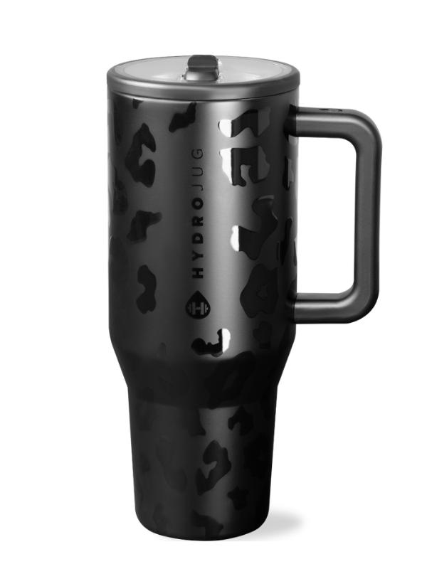 HydroJug Traveler 40oz Water Bottle - Black Leopard Print - Insulated Stainless Steel for Gym, Hiking & Outdoor Activities