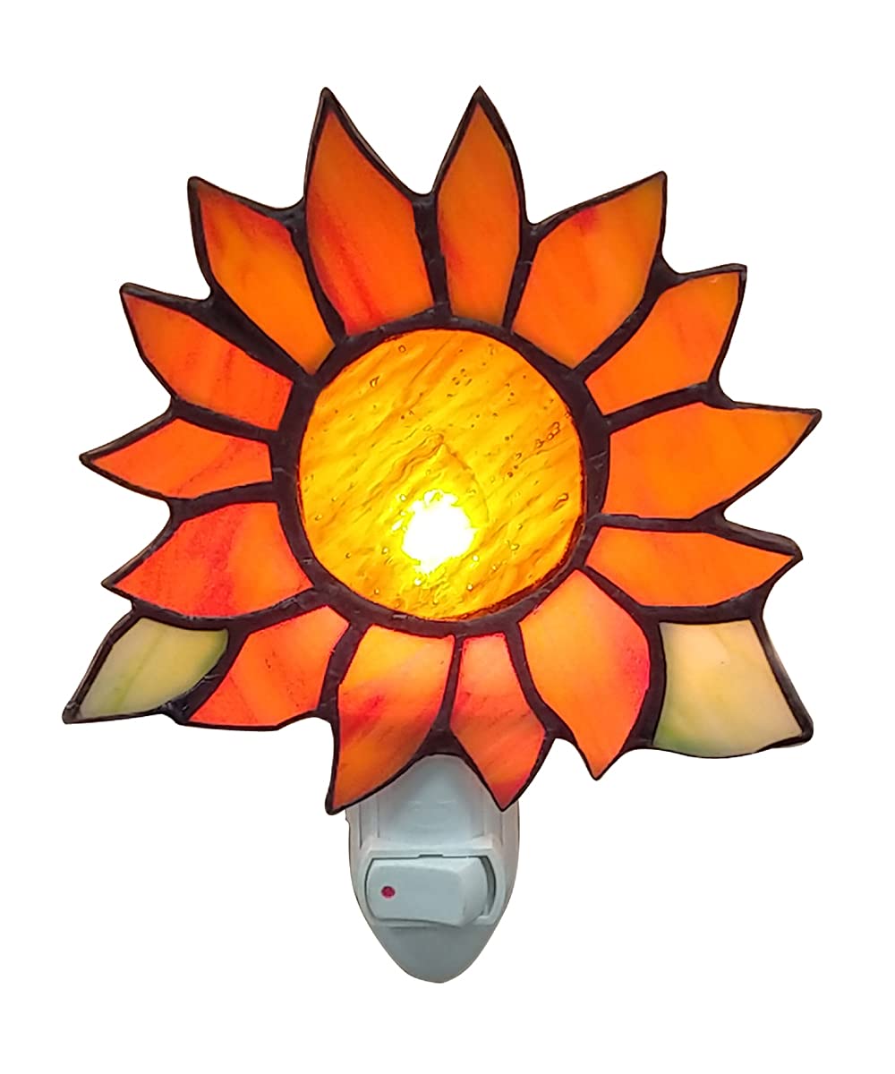 HUIMEIJU Tiffany Glass Sunflower Night Light - Plug-in Wall Night Light with Warm Orange Glow for Bedroom, Nursery, Hallway (1PC) | Perfect as Wake-Up Light, Decorative Lighting & Safe Nightlight for Kids