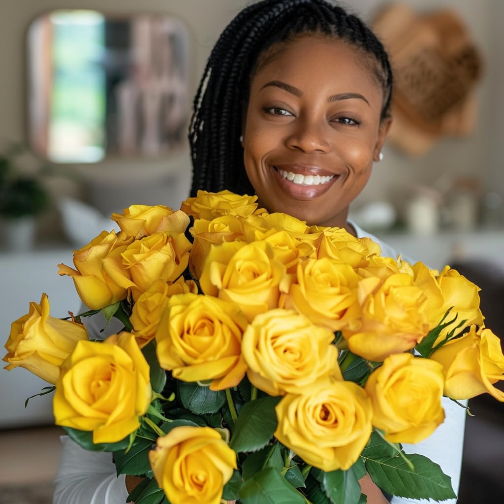 50 Fresh Yellow Roses - Birthday, Baby Shower, Anniversary Flowers | Express Delivery | Perfect for Home Decor, Wedding Centerpieces & Romantic Gifts