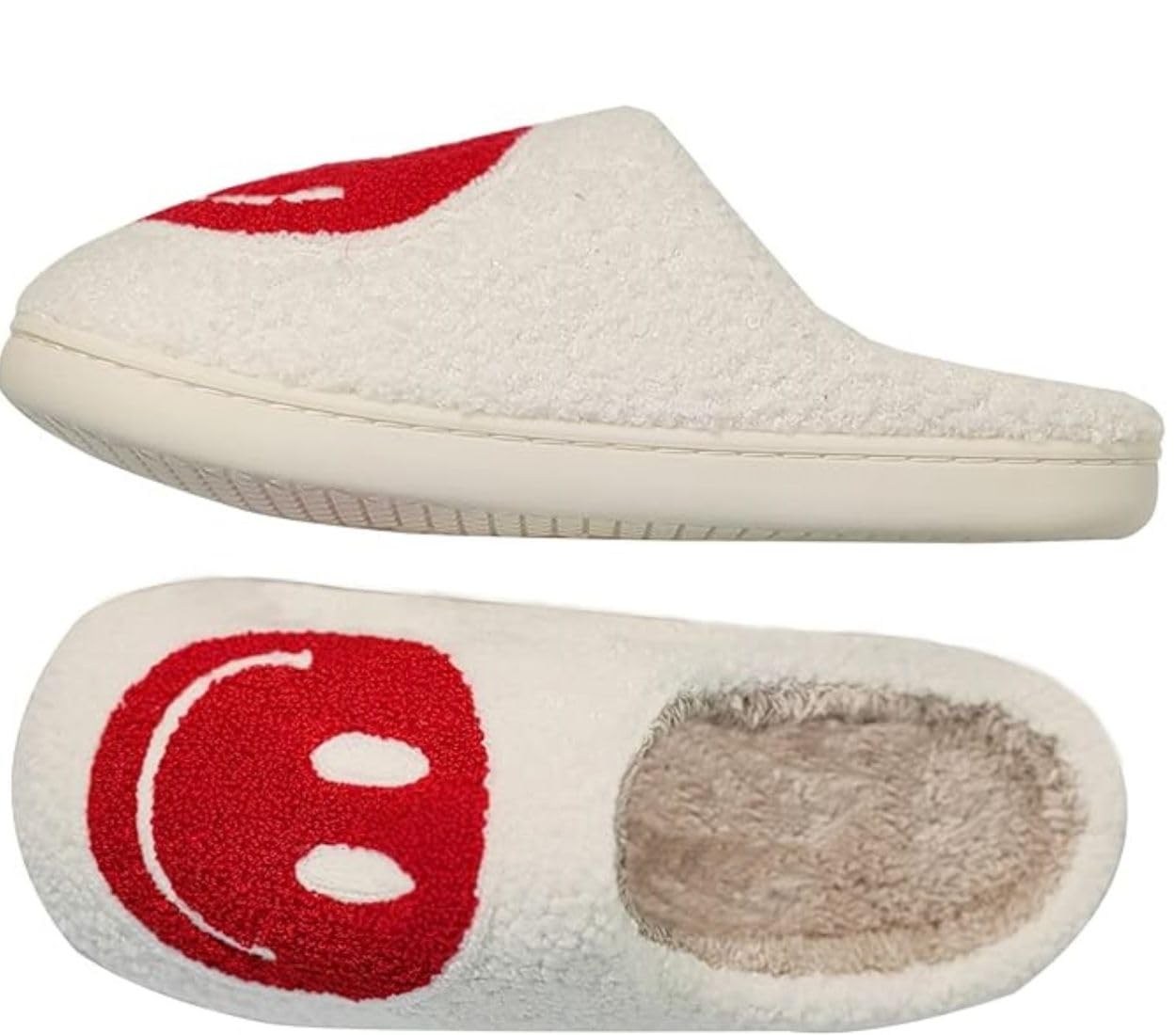 Women's Smiley Face Slippers - Soft Plush Warm Slip-On House Shoes for Indoor & Outdoor Use | Cozy Retro Women's Slippers for Home, Lounge & Relaxation