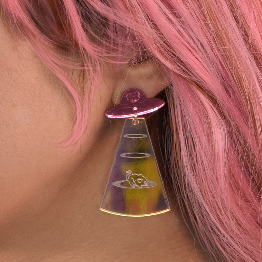 Meow-ter Space Cat Earrings - Unique Galaxy Cat Jewelry for Women - Perfect for Cosplay, Gifts & Everyday Fashion Accessories