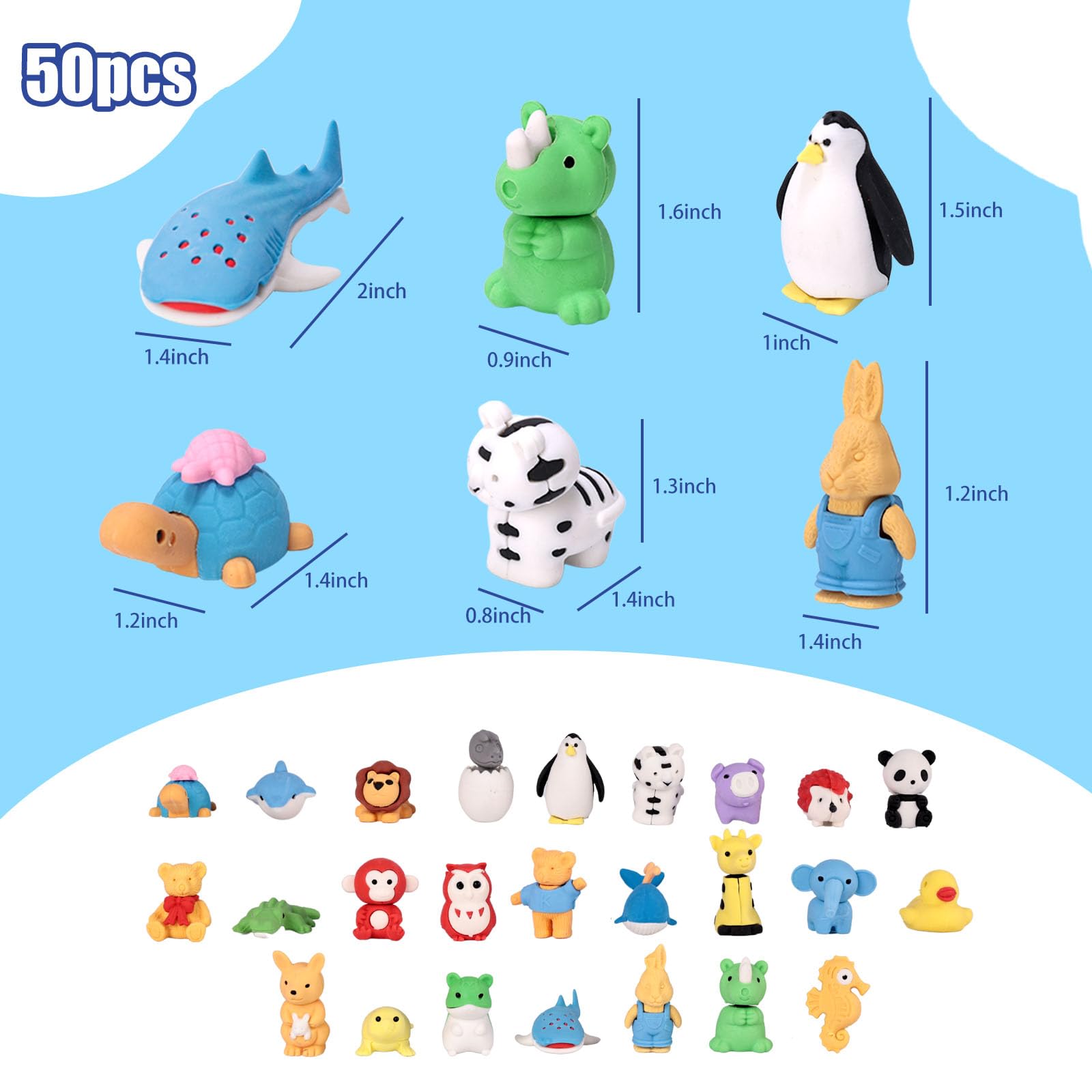 50PCS Cute Animal Pencil Erasers - 3 Otters Design, Fun Desk Pets for Kids Classroom, School Supplies & Party Favors - Perfect for Back to School, Easter Egg Stuffers, Carnival Prizes and Classroom Rewards