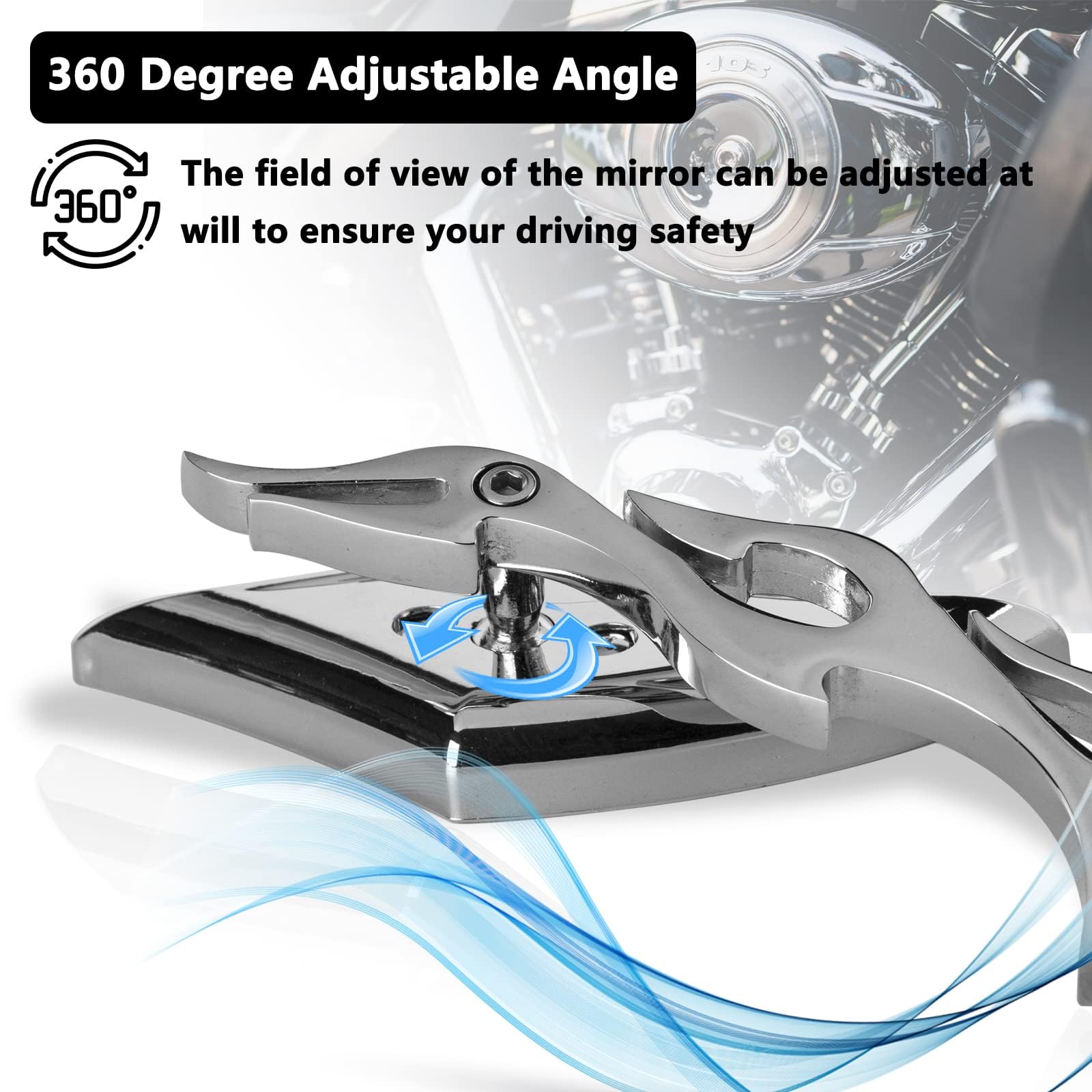 Universal 8MM & 10MM Screw Motorcycle Mirrors - 360° Adjustable Chrome Rear View Side Mirrors for Scooters, Honda, Suzuki, Kawasaki, Victory | Enhanced Visibility & Safety for City Commuting & Highway Riding