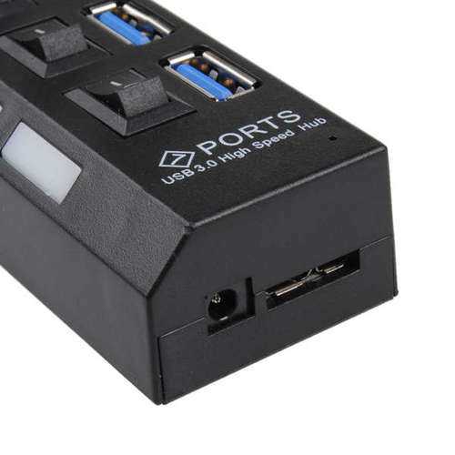7-Port USB 3.0 Hub with Individual On/Off Switches & Universal Power Adapter (US/EU/UK Plug) - Perfect for Home Office, Gaming Setup & Multi-Device Charging Station