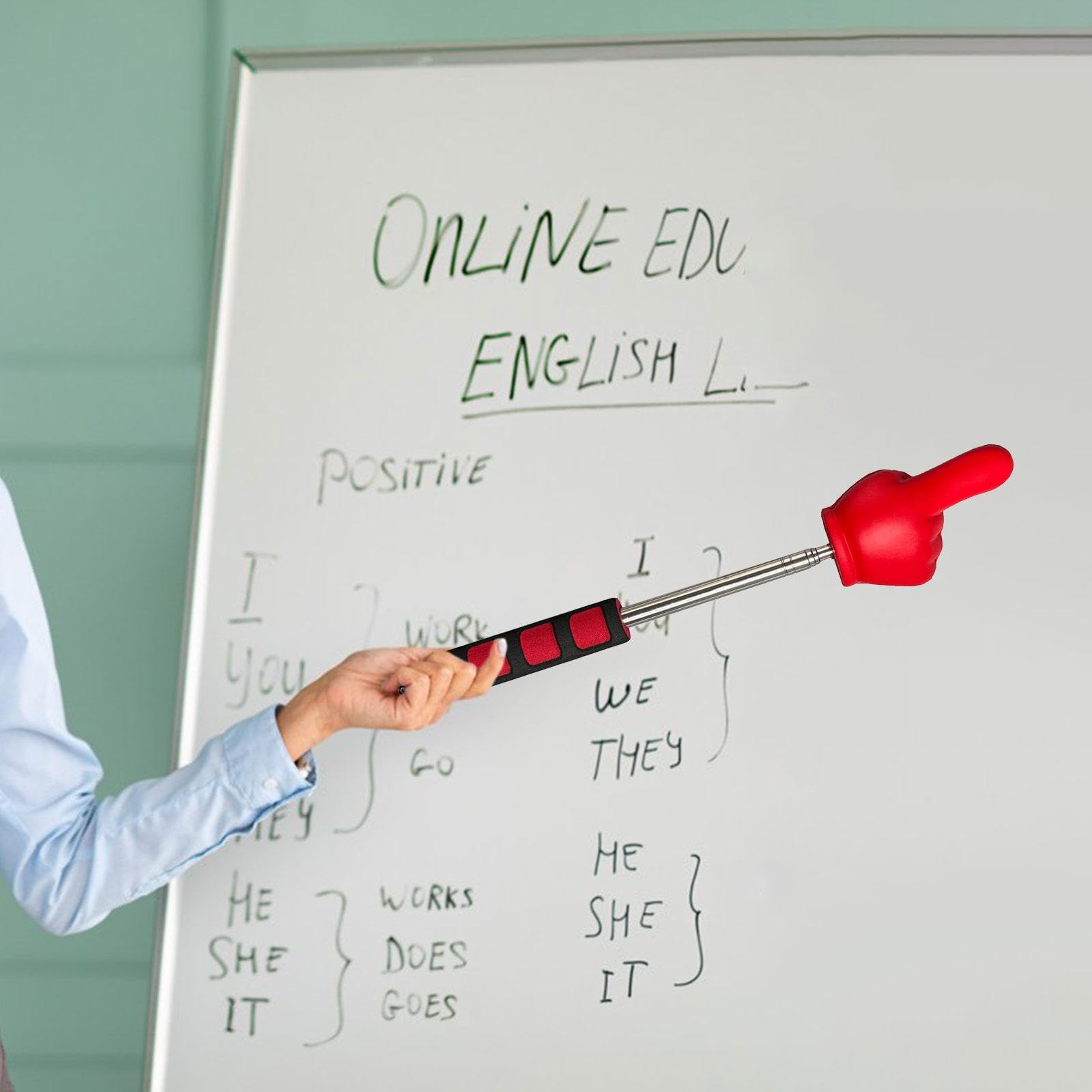 Retractable Teacher Pointer Stick - Whiteboard & Presentation Pointer for Classroom, Office, Meetings - Extendable Finger Pointer (Red) - Perfect for Teaching, Presenting, and Remote Learning