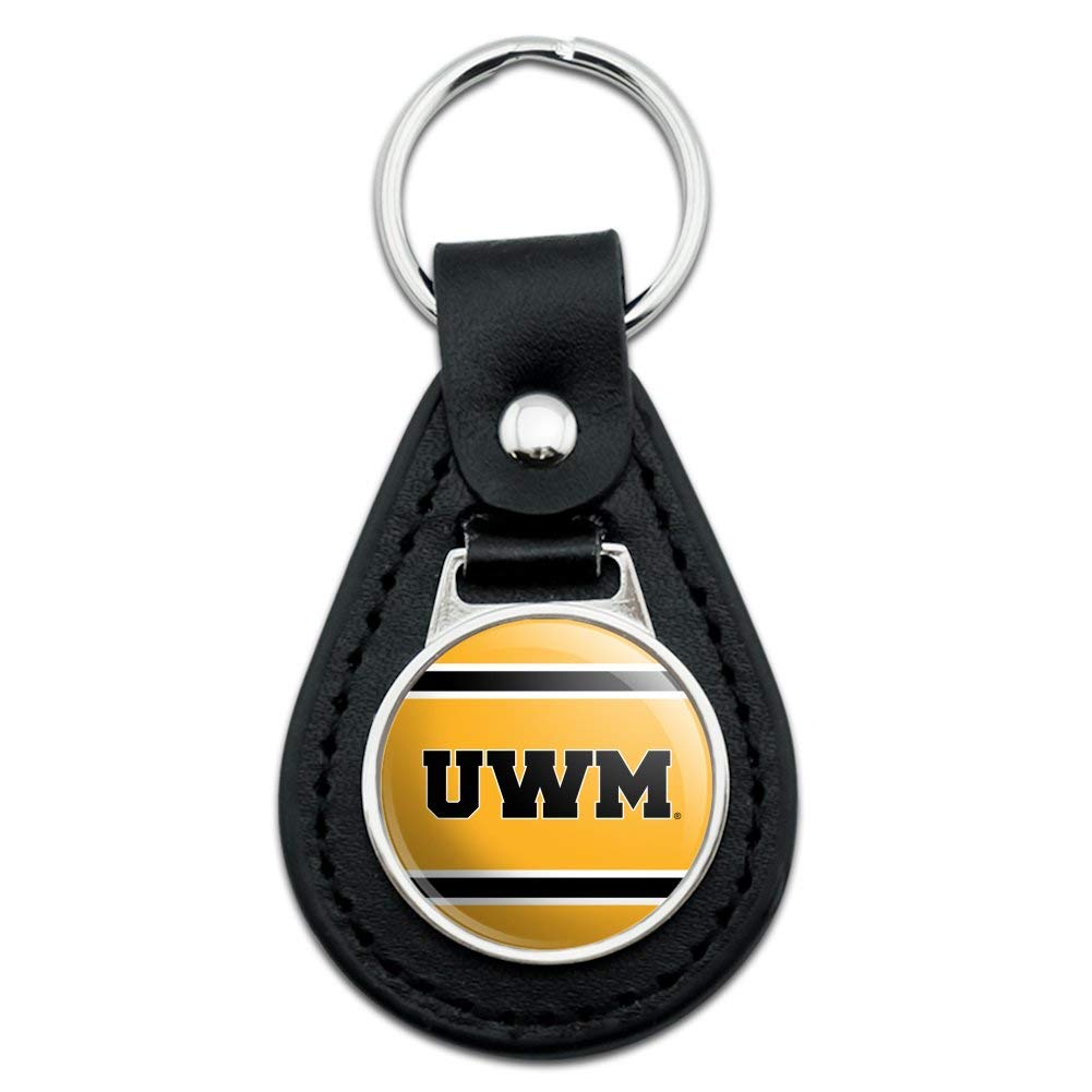 Official University of Wisconsin Milwaukee Stripes Keychain - Genuine Black Leather Key Ring - Perfect for Alumni Gifts, Graduation Presents & School Spirit Accessories