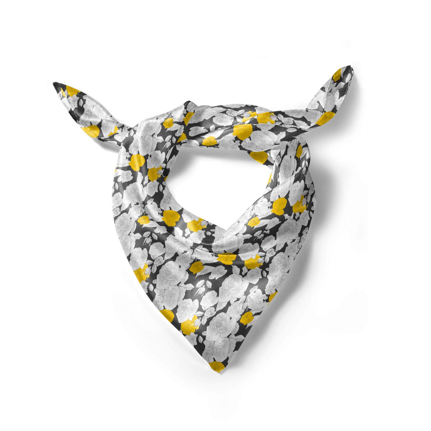 Ambesonne Floral Hair Scarf - Hand Drawn Rose Blossom Head Wrap for Women | Boho Headband, Beach Cover Up, Yoga Accessory & Fashion Hair Accessory