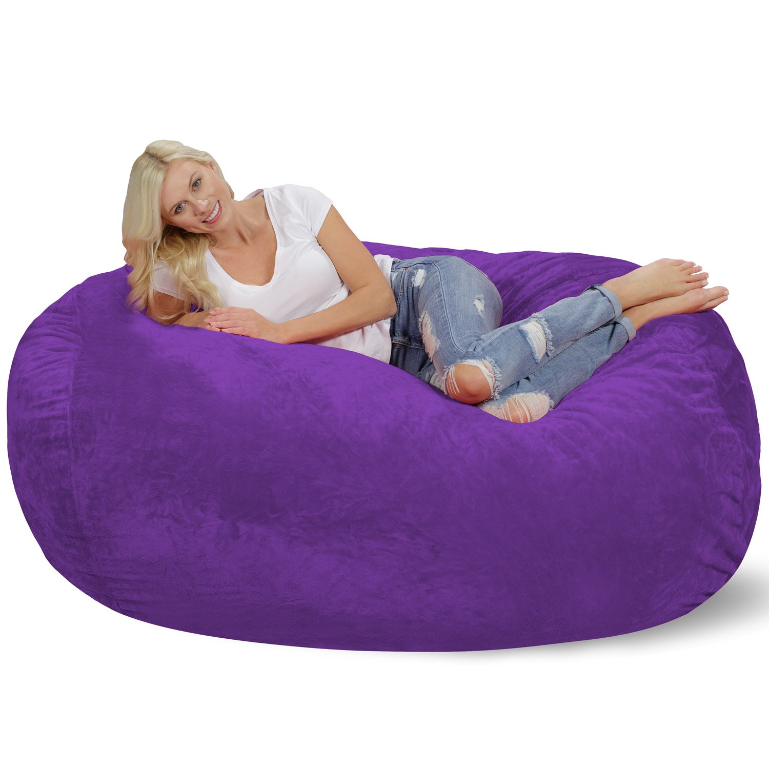 Chill Sack 6' Memory Foam Bean Bag Chair - Giant Lounger with Soft Microfiber Cover, Purple Furry (Perfect for Gaming, Movie Nights & Dorm Room Relaxation)