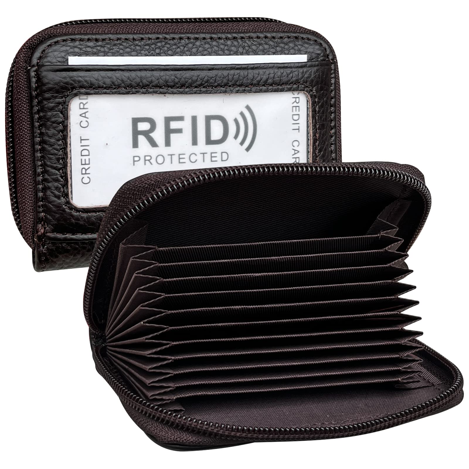 RFID Blocking Genuine Leather Credit Card Holder - Secure Travel Wallet for Men & Women (Coffee Brown) | Protect Cards from Digital Theft | Perfect for Airport Security, Business Trips & Daily Use