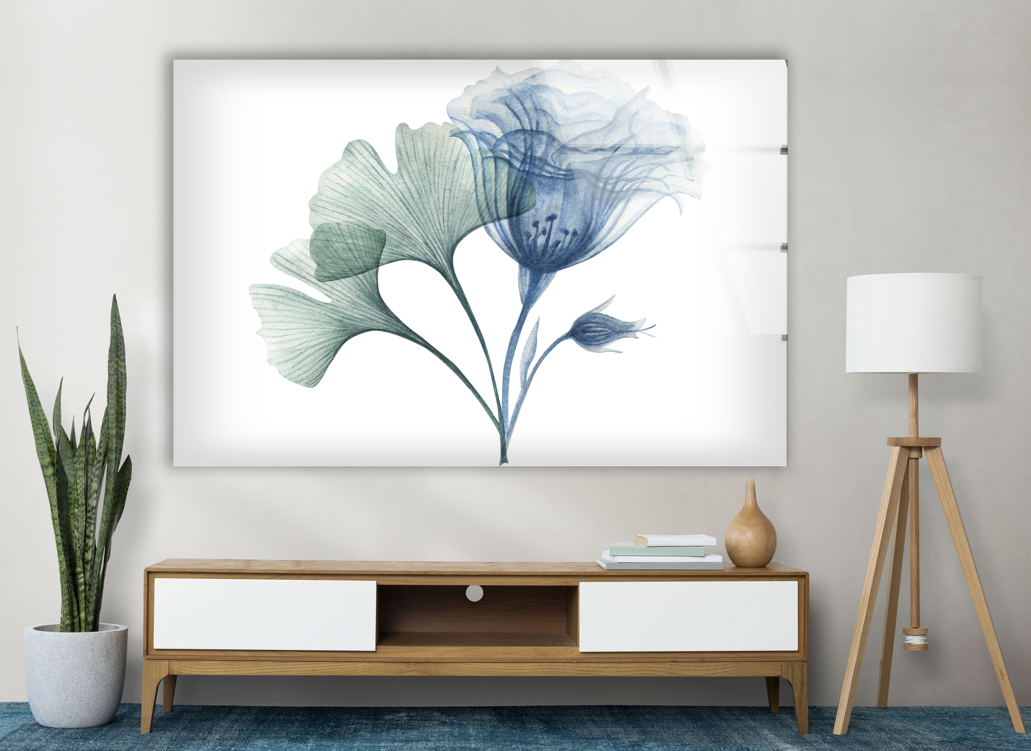 Blue Bloom Wall Art - Elegant Floral Glass Print for Modern Home Decor | Perfect for Living Room, Bedroom & Office Wall Decoration