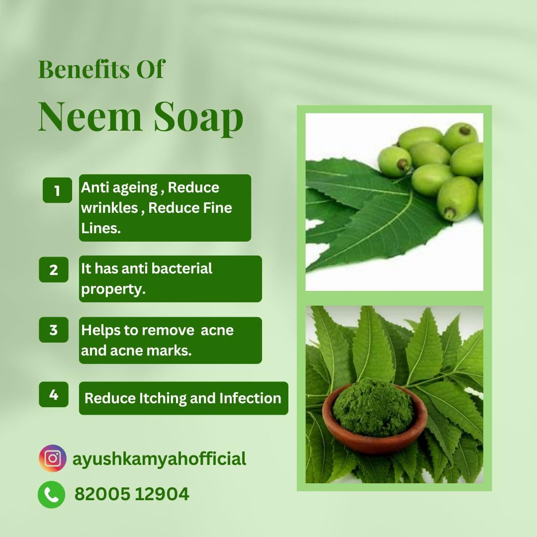 Organic Neem Soap Bar (3 Pack) - Herbal Body Wash for Odor Control & Moisturizing - Long-Lasting Creamy Lather for Gentle Skin Hydration - Ideal for Acne-Prone Skin & Daily Ayurvedic Care - Perfect for Shower, Bath & Travel Use