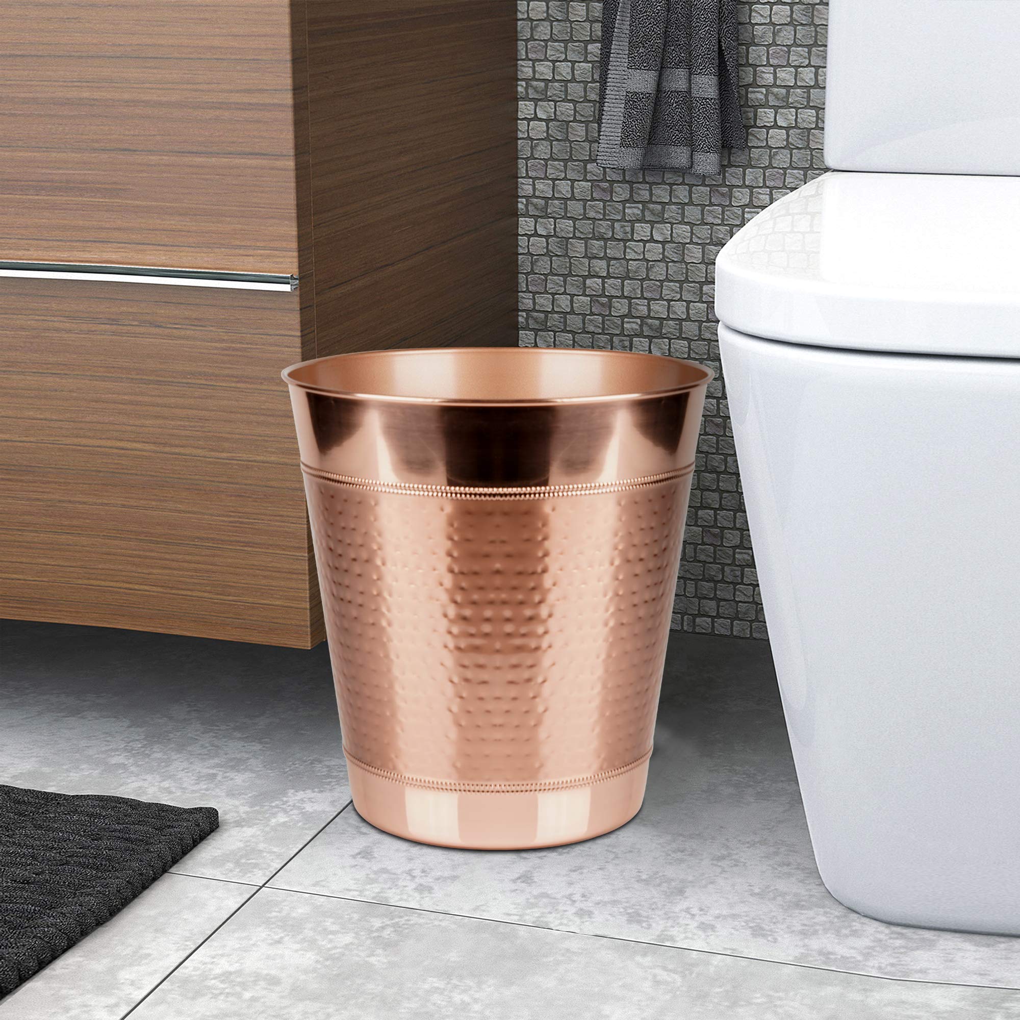 NU Steel Hudson Copper Decorative Stainless Steel Small Trash Can - Elegant Wastebasket for Bathroom, Kitchen, Office & Powder Room - Copper Finish (HSC8H) | Perfect for Home Decor & Small Space Organization