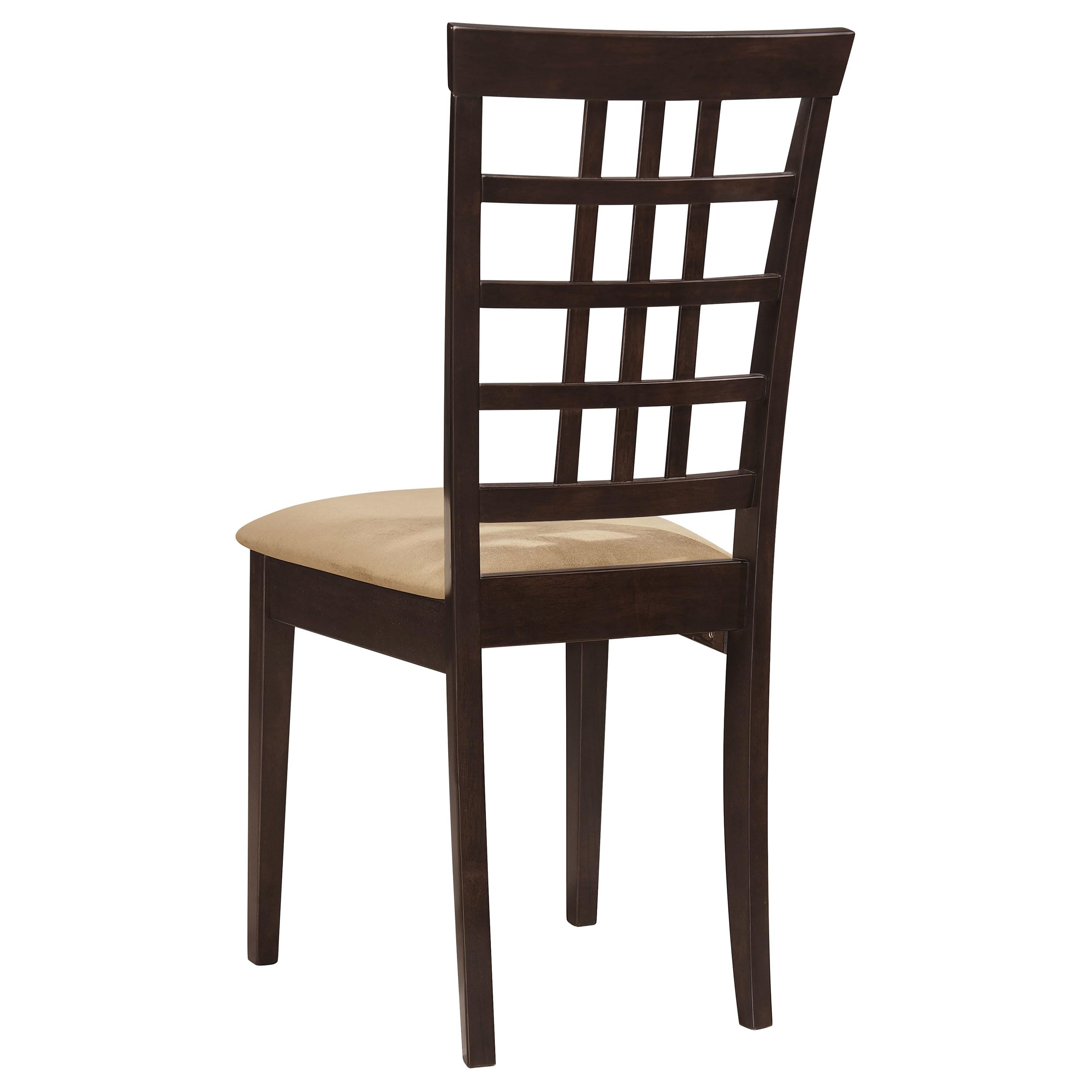 Coaster Home Furnishings Kelso 2-Piece Armless Dining Chairs Set - Wood Frame & Fabric Upholstery with Grid Backrest - Cappuccino Finish - Perfect for Kitchen, Dining Room, Breakfast Nook & Small Spaces